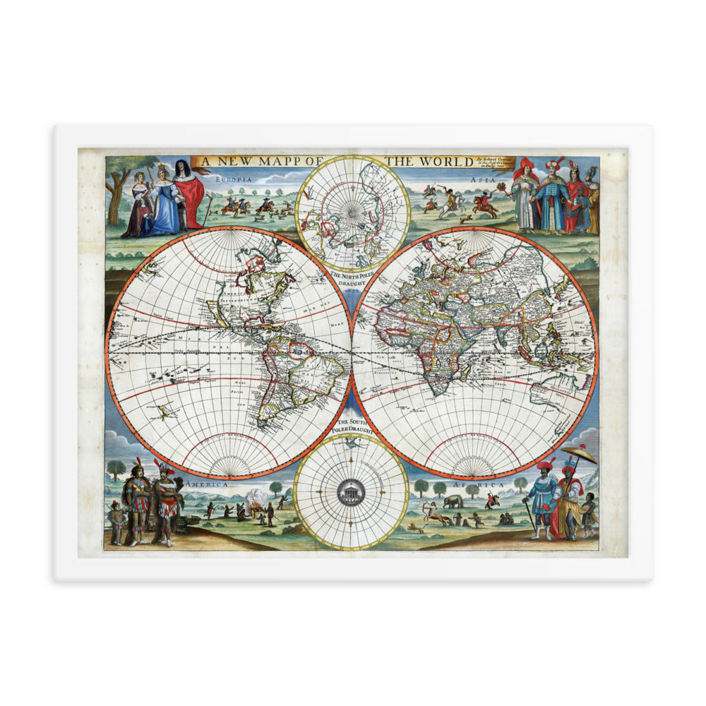 1676 A New Map of the World Framed Poster