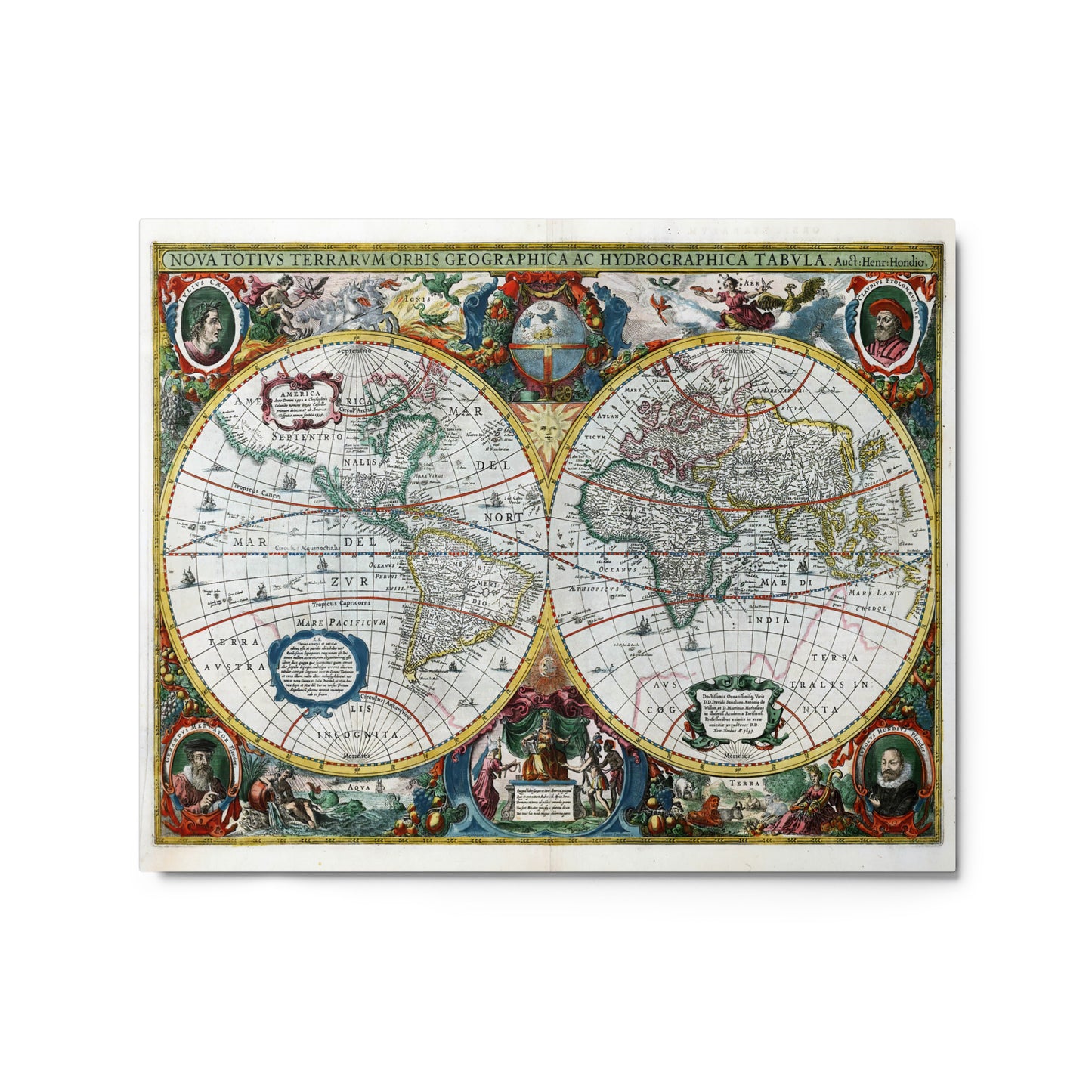 Atlas 1641 Henricus Hondius Map of the World Metal prints