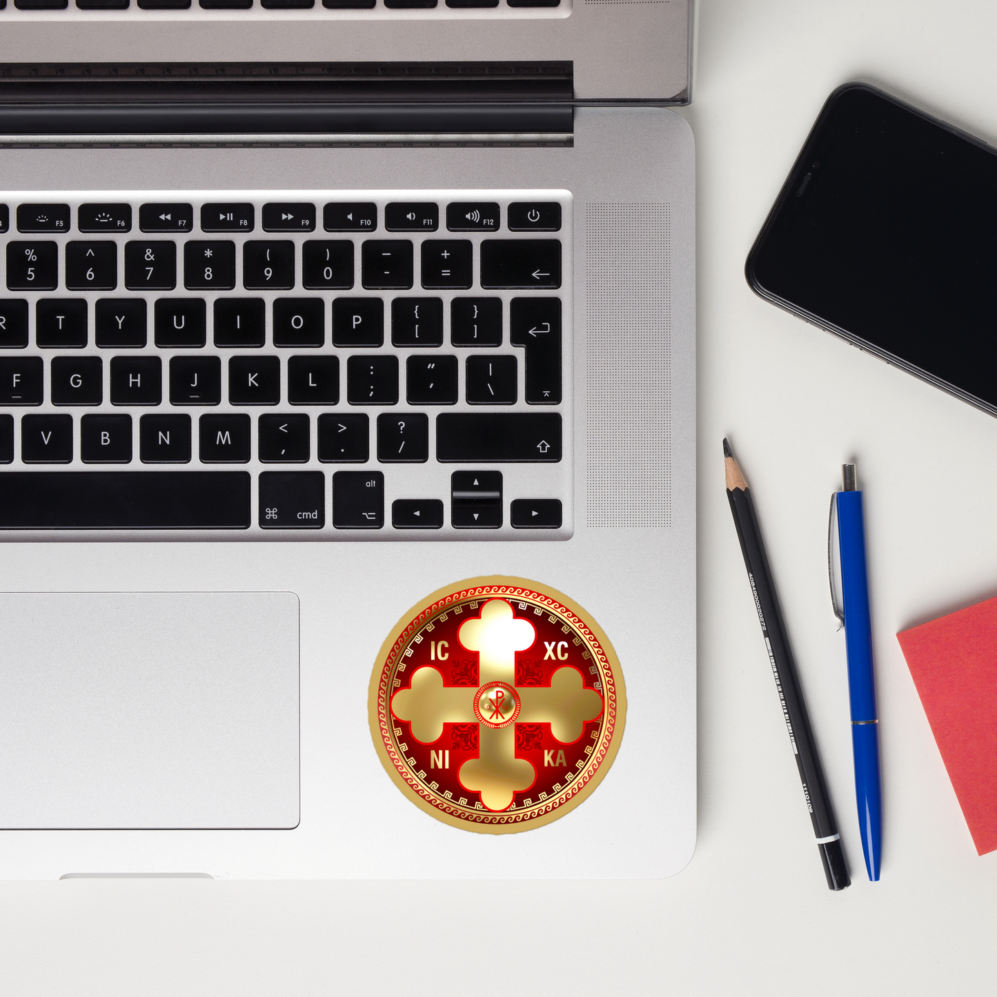 Greek Orthodox Cross Gold Red Bubble-free stickers