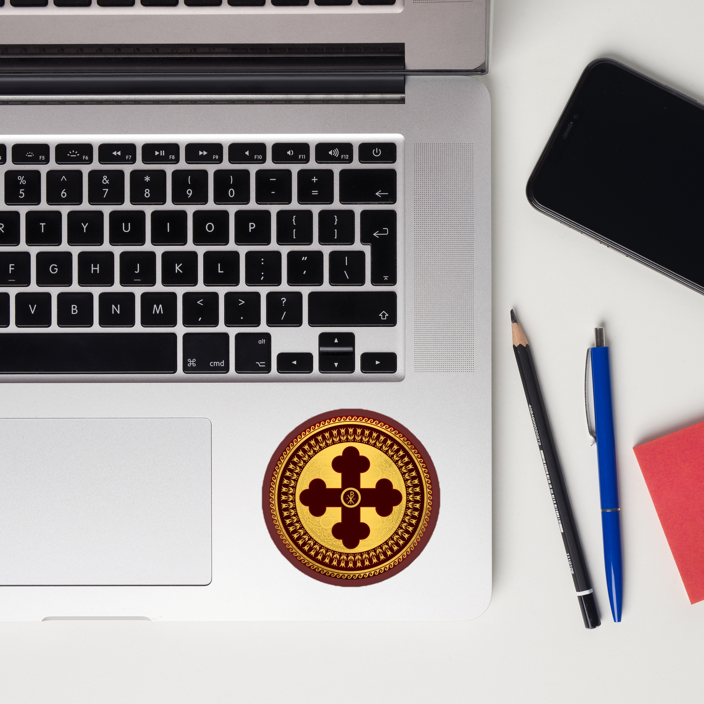 Greek Orthodox Cross Maroon Gold Bubble-free stickers