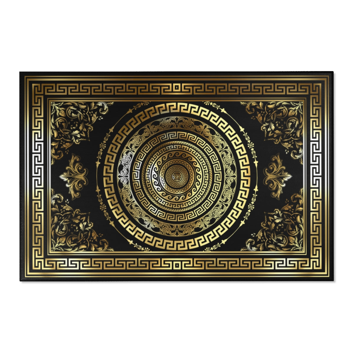 Greek Key Gold Black Area Rug