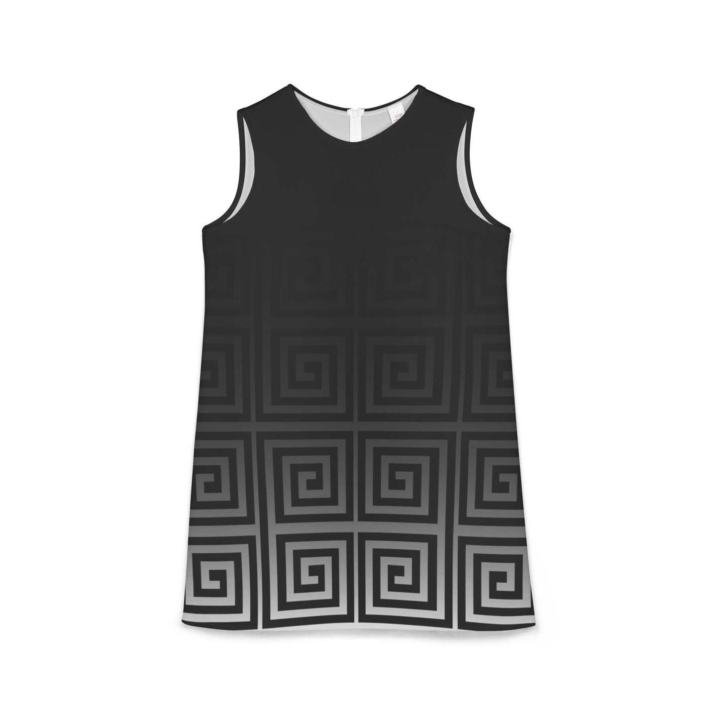 Black White Greek Key Black A-line Sleeveless Dress