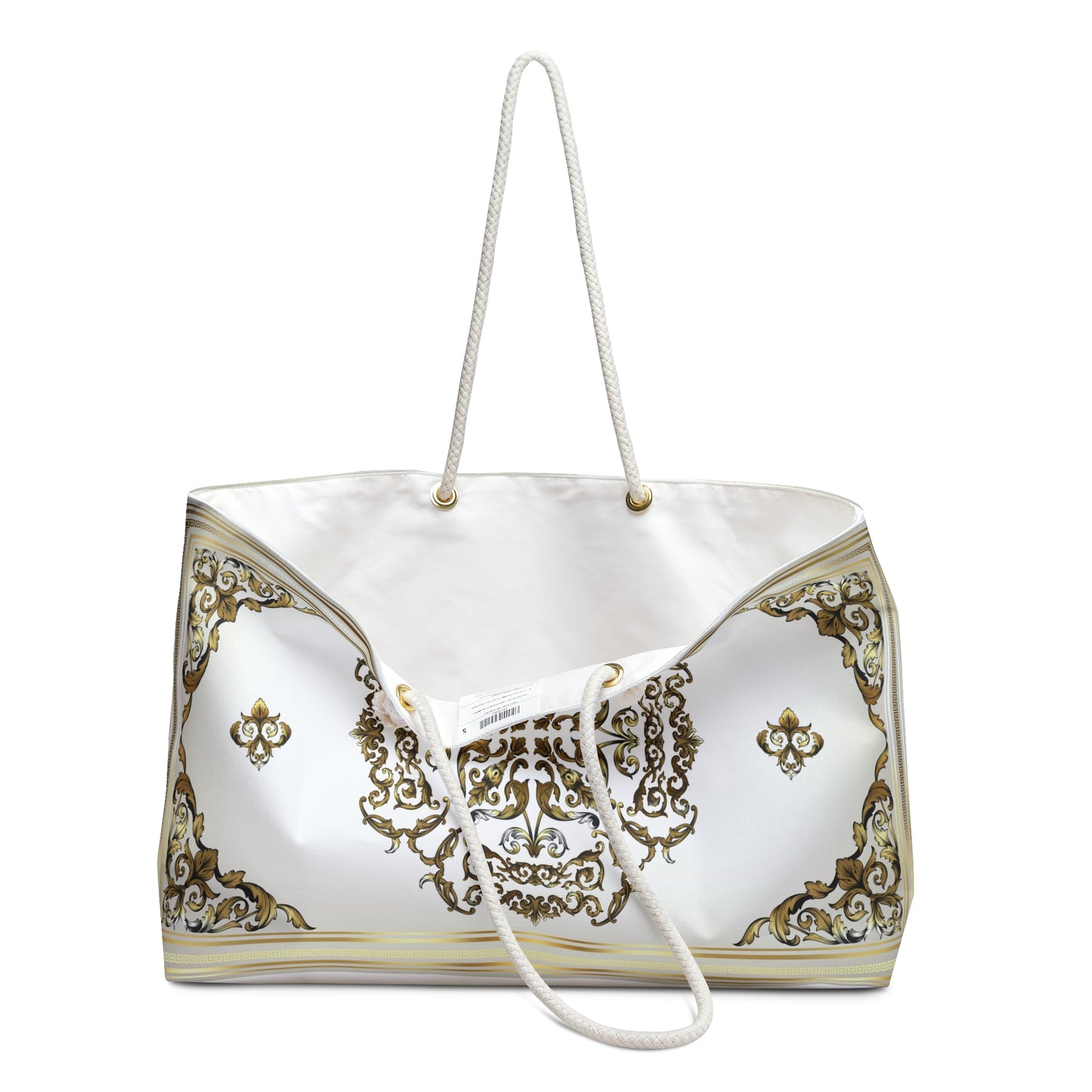 White Gold Greek Key Ornate Baroque  Weekender Bag