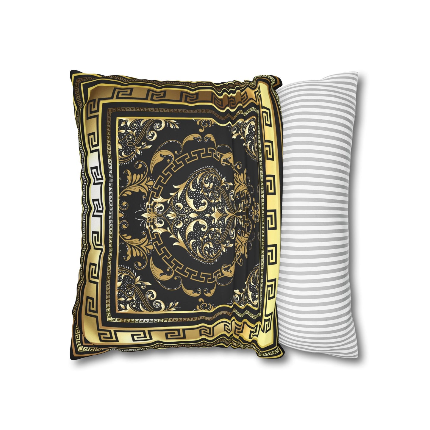 Greek Keys Gold Black Faux Suede Square Pillow Case