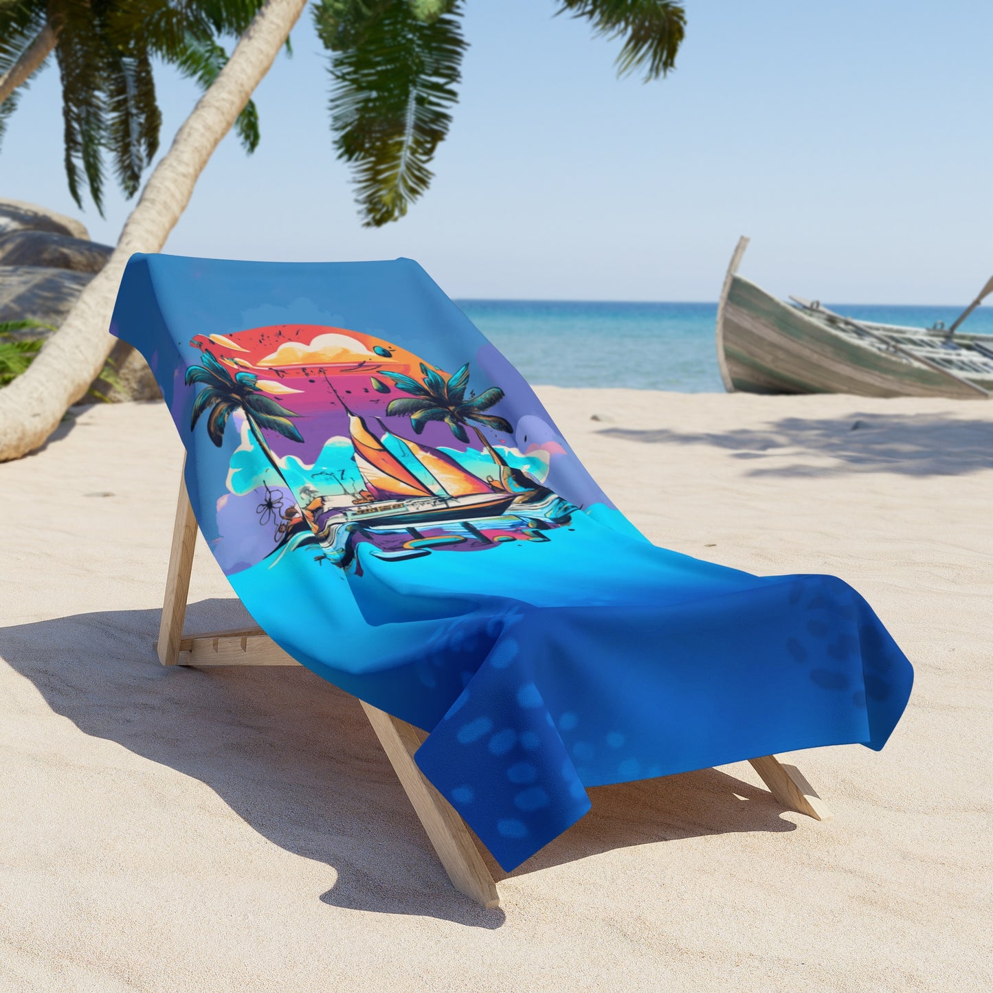 Aqua Blues Island Scene Beach Towel