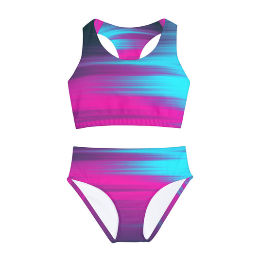 Neon Pink Blue Girls Two Piece Swimsuit Kiki Collection