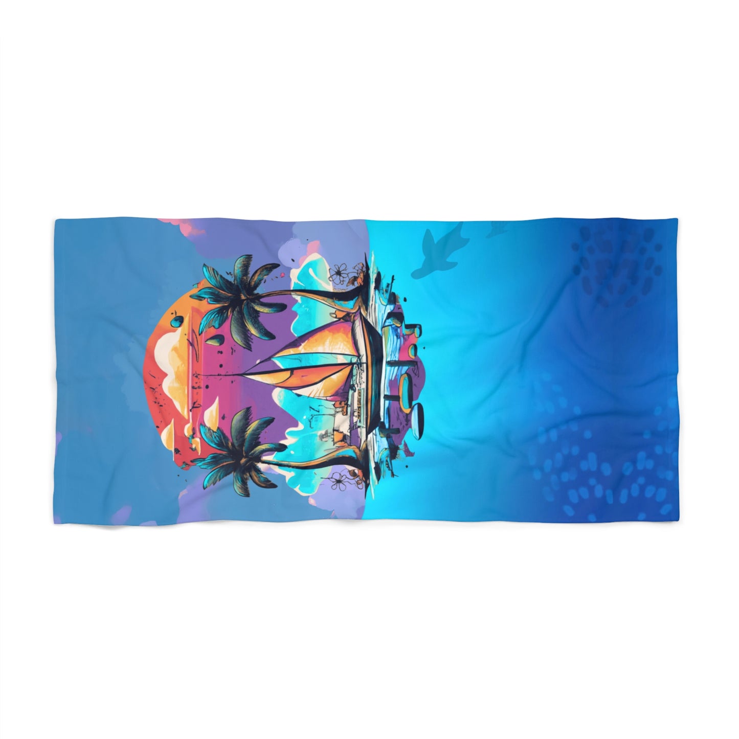 Aqua Blues Island Scene Beach Towel