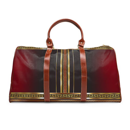Greek Key Red Black Maroon Gold Waterproof Travel Bag