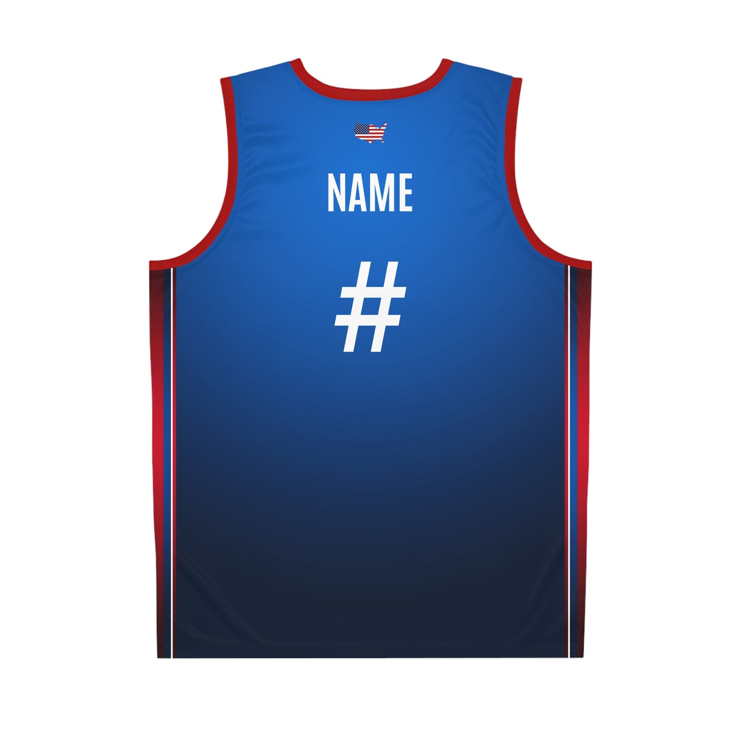 USA Blue Red White Trim - Basketball Jersey