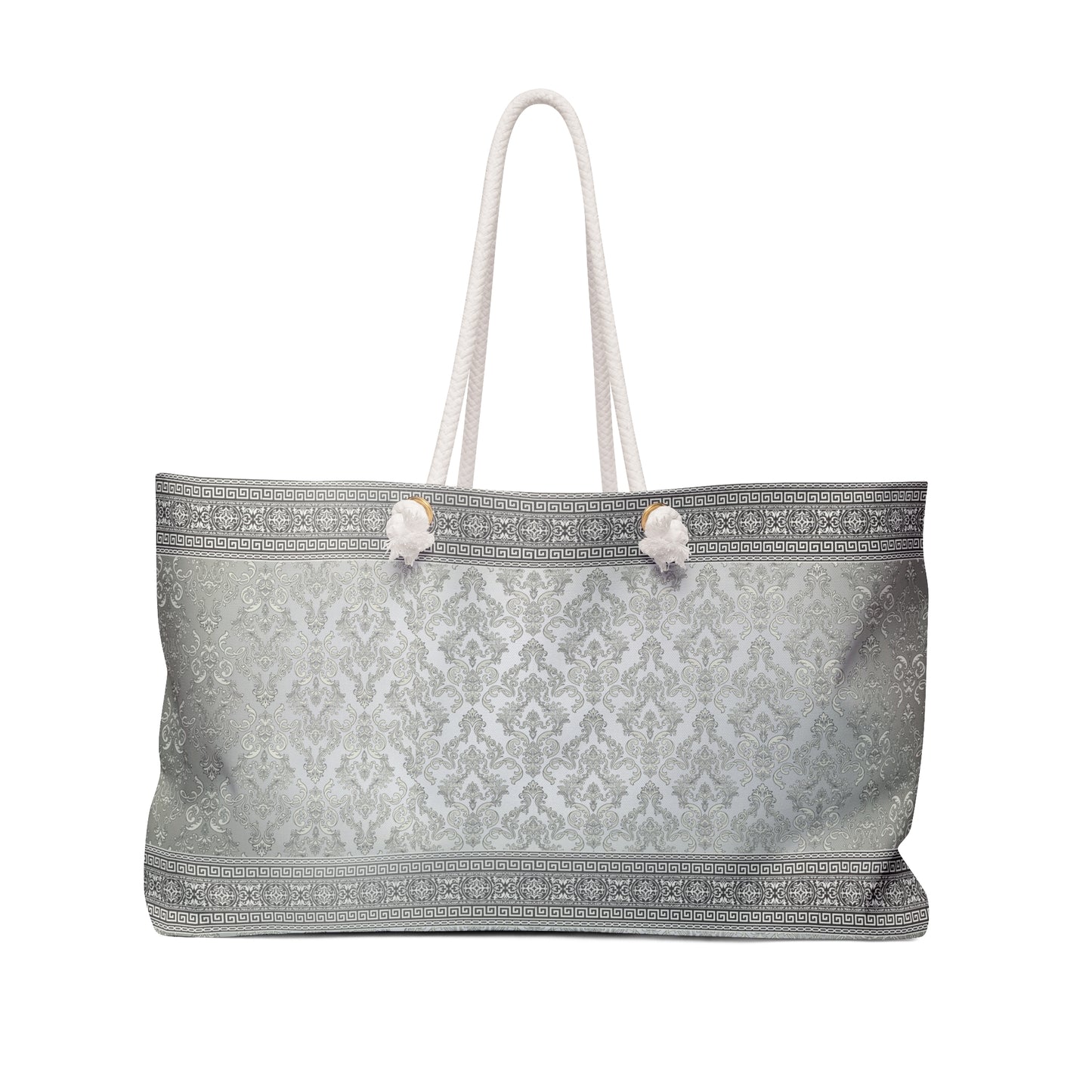 Floral Greek Key Grey White Ornate Baroque Weekender Bag