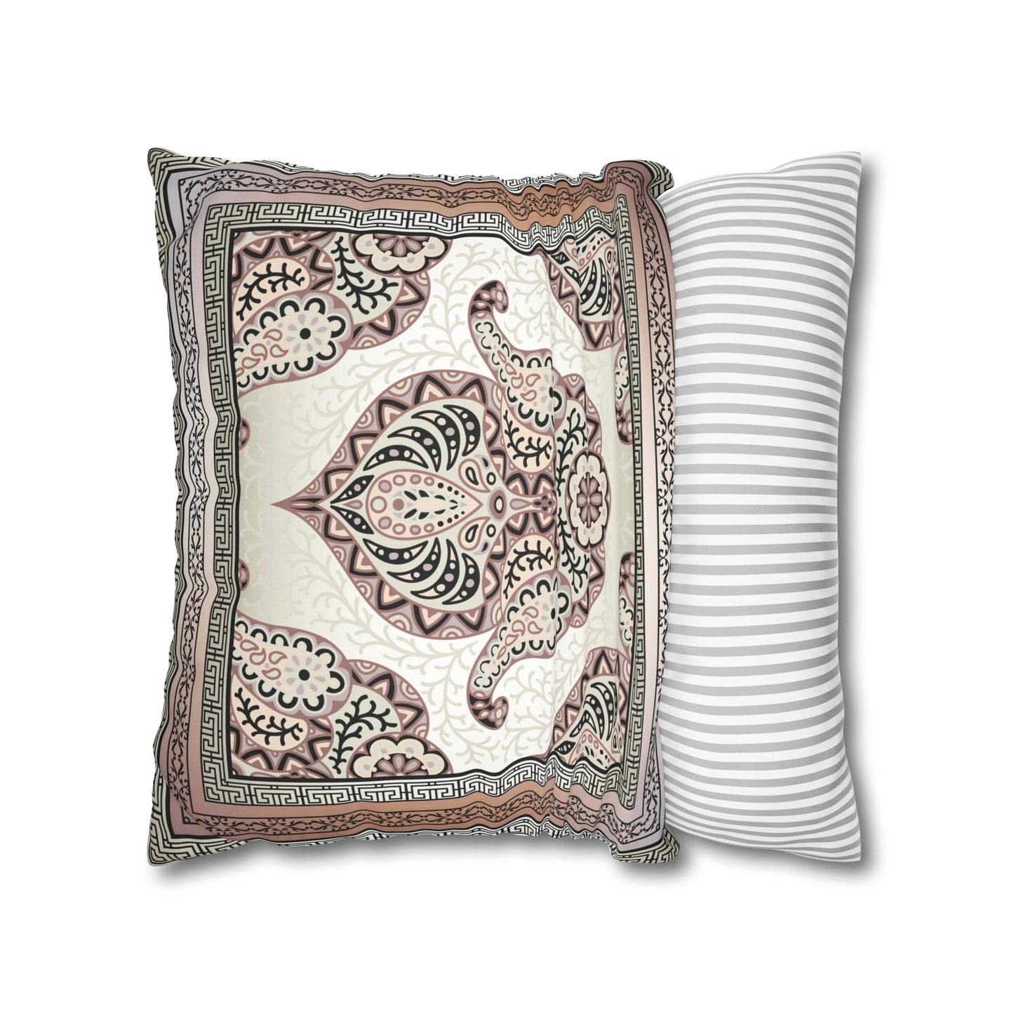 Greek Keys Pink Peach Black Paisley Faux Suede Square Pillow Case