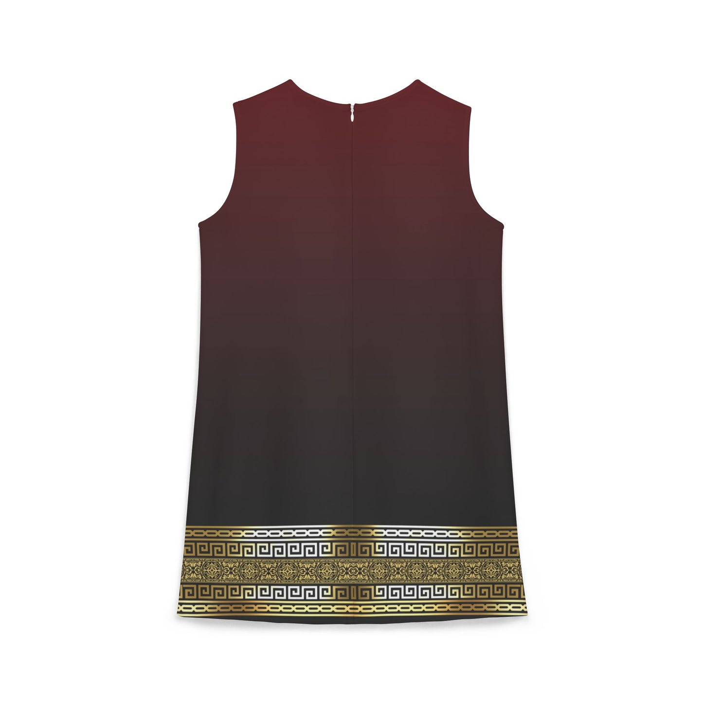 Greek Key Gold Maroon Black A-line Sleeveless Dress