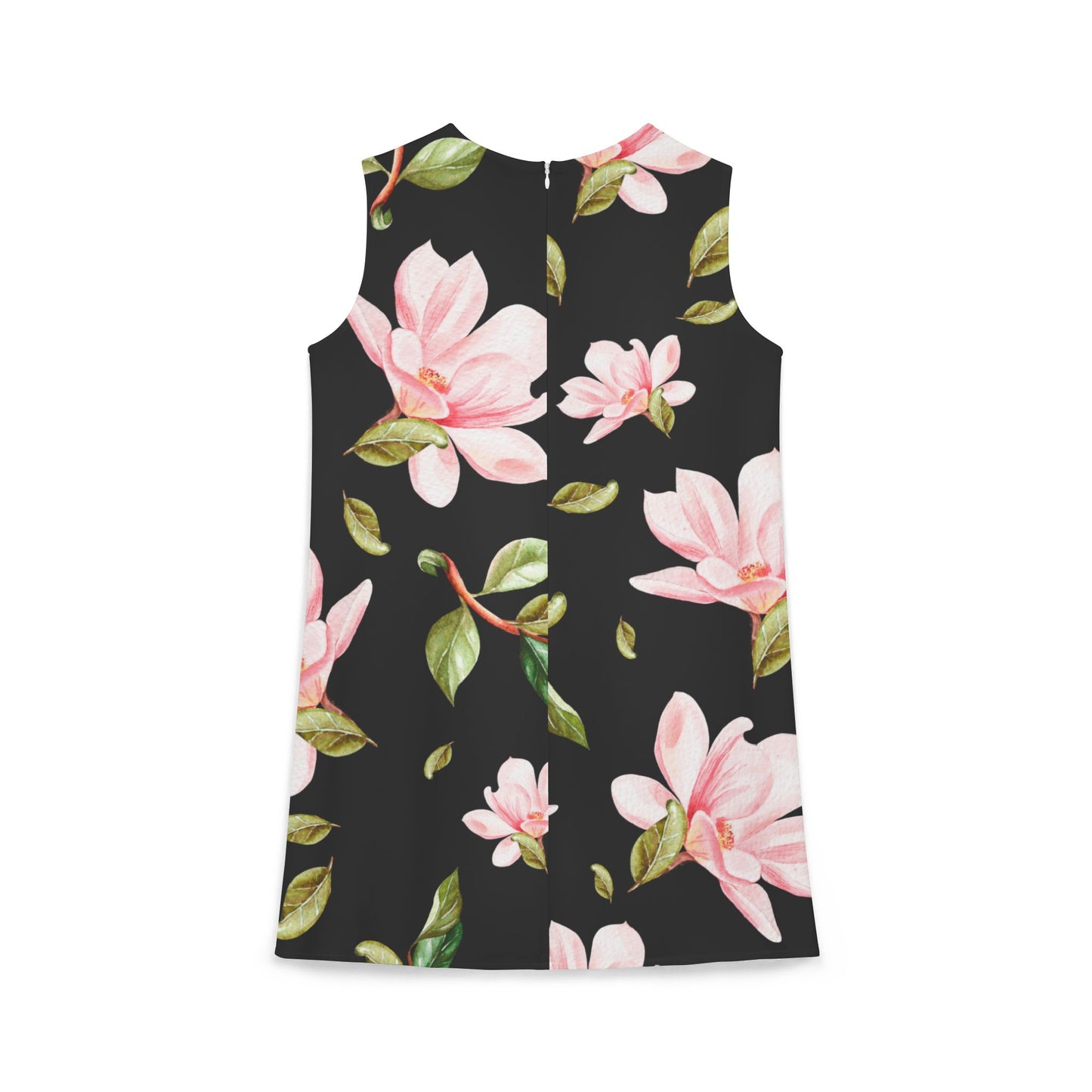 Black Pink Green Floral Black A-line Sleeveless Dress