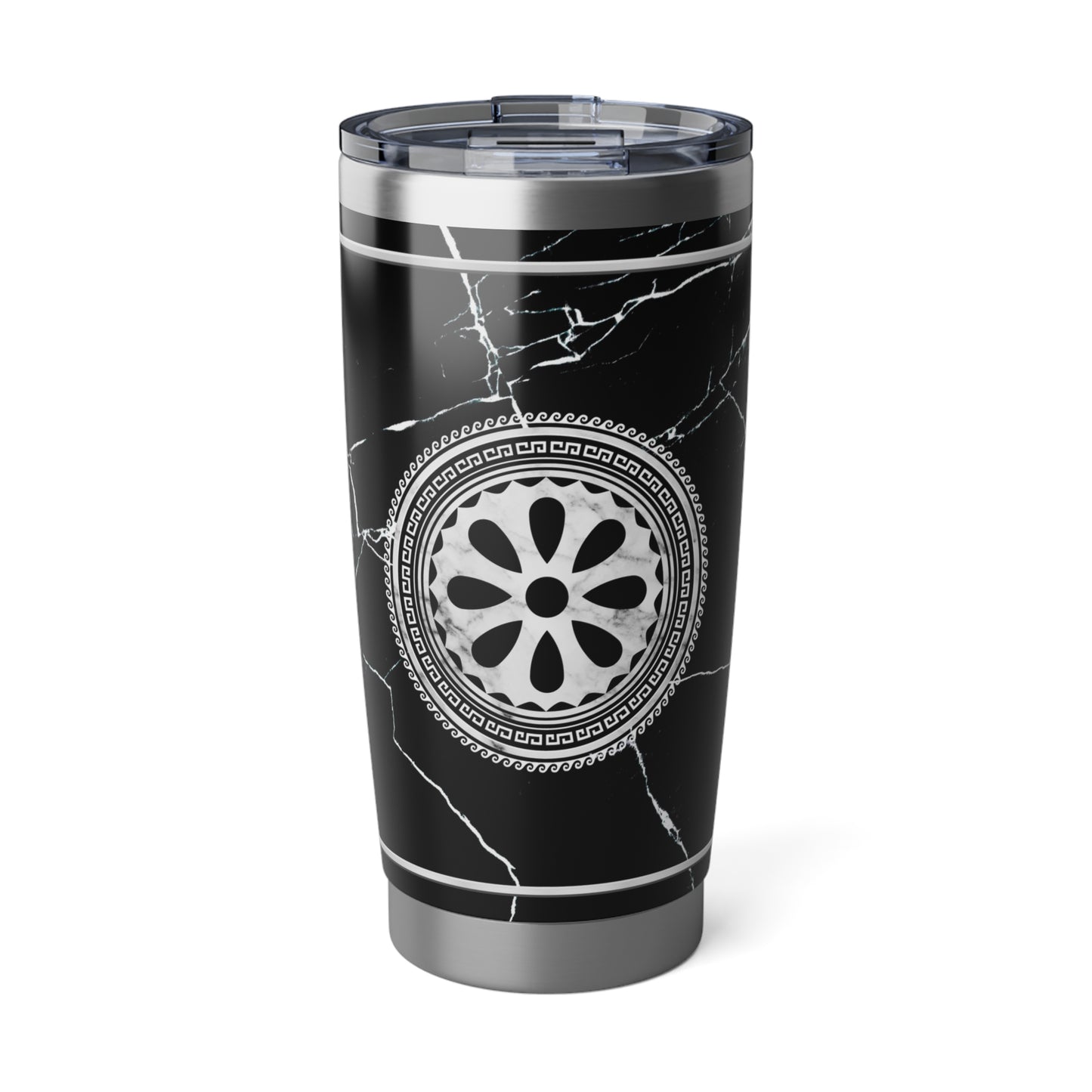 Greek Key Silver Black Marbleized Vagabond 20oz Tumbler