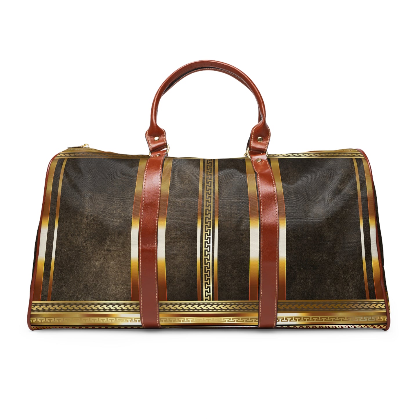 Brown Gold Greek Key Waterproof Travel Bag