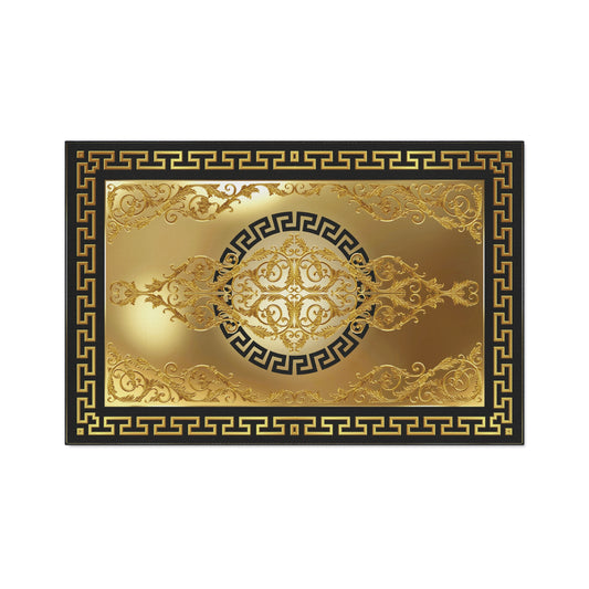 Greek Key Gold Black Baroque Heavy Duty Floor Mat