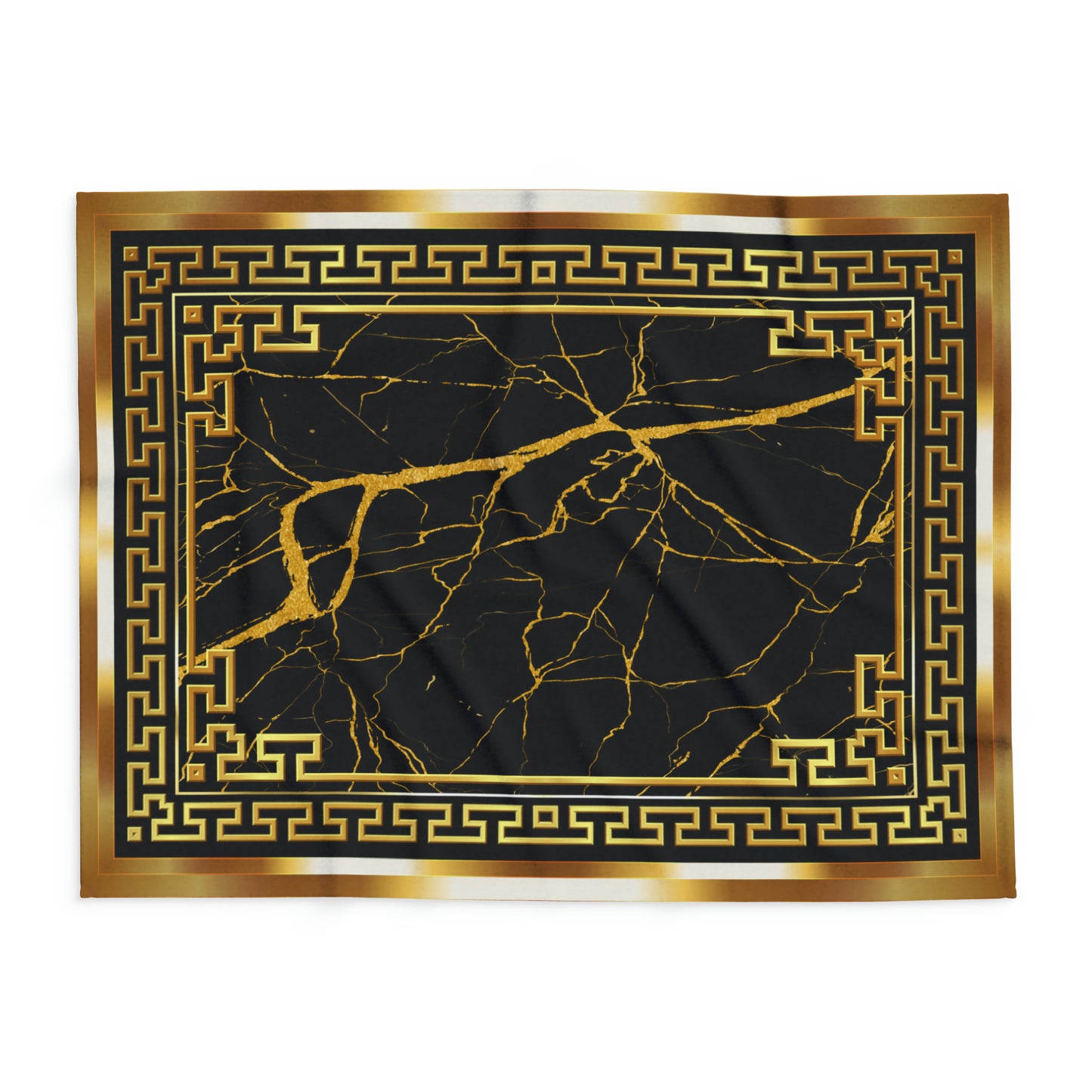 Greek Key Gold Black Marbleized Arctic Fleece Blanket