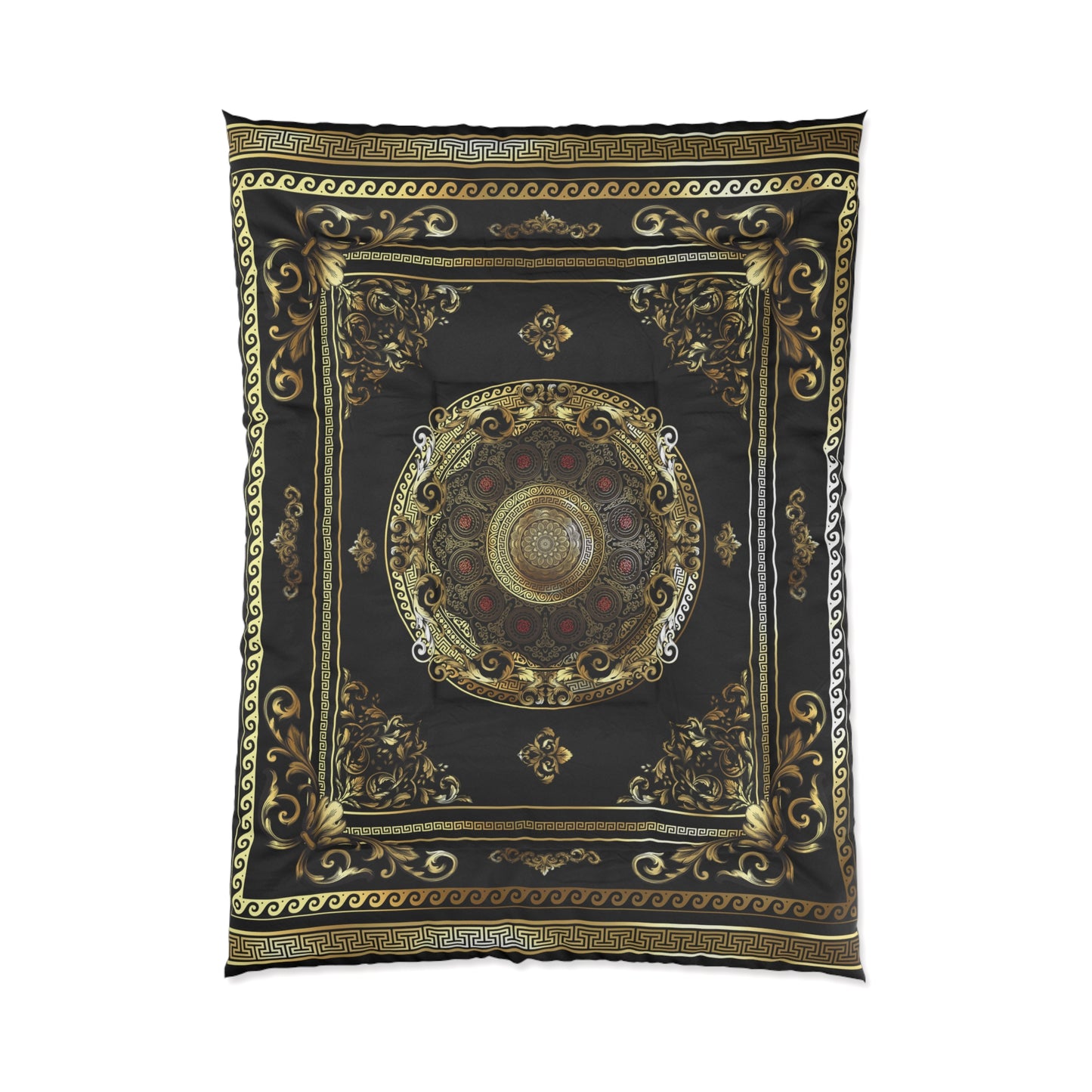 Greek Key Gold Black Red Ornate Baroque Comforter