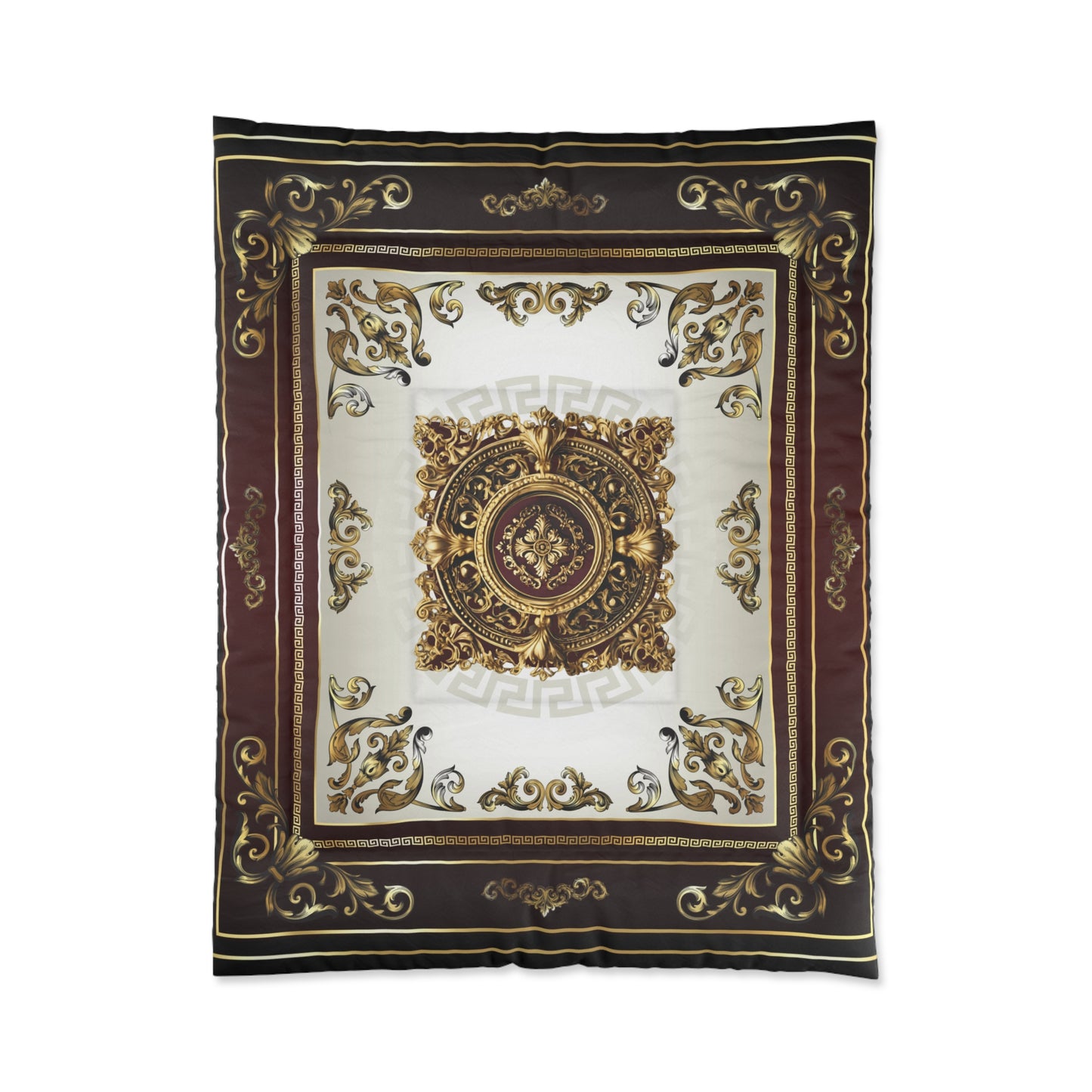 Greek Key Gold Maroon Cream Ornate Comforter