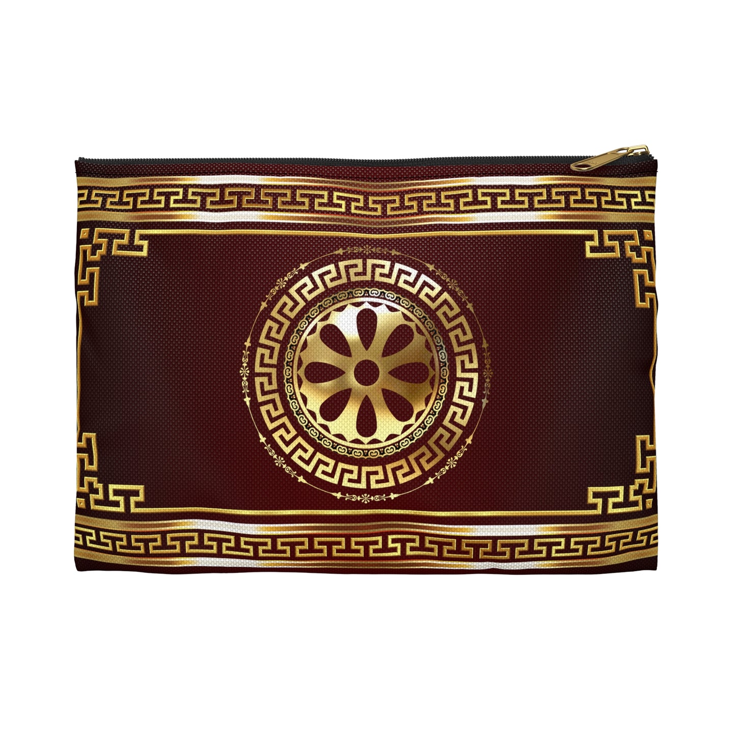 Greek Key Gold Maroon Accessory Pouch