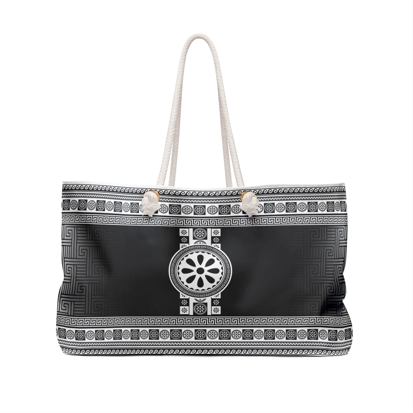 Greek Key Black and White Flower Weekender Bag