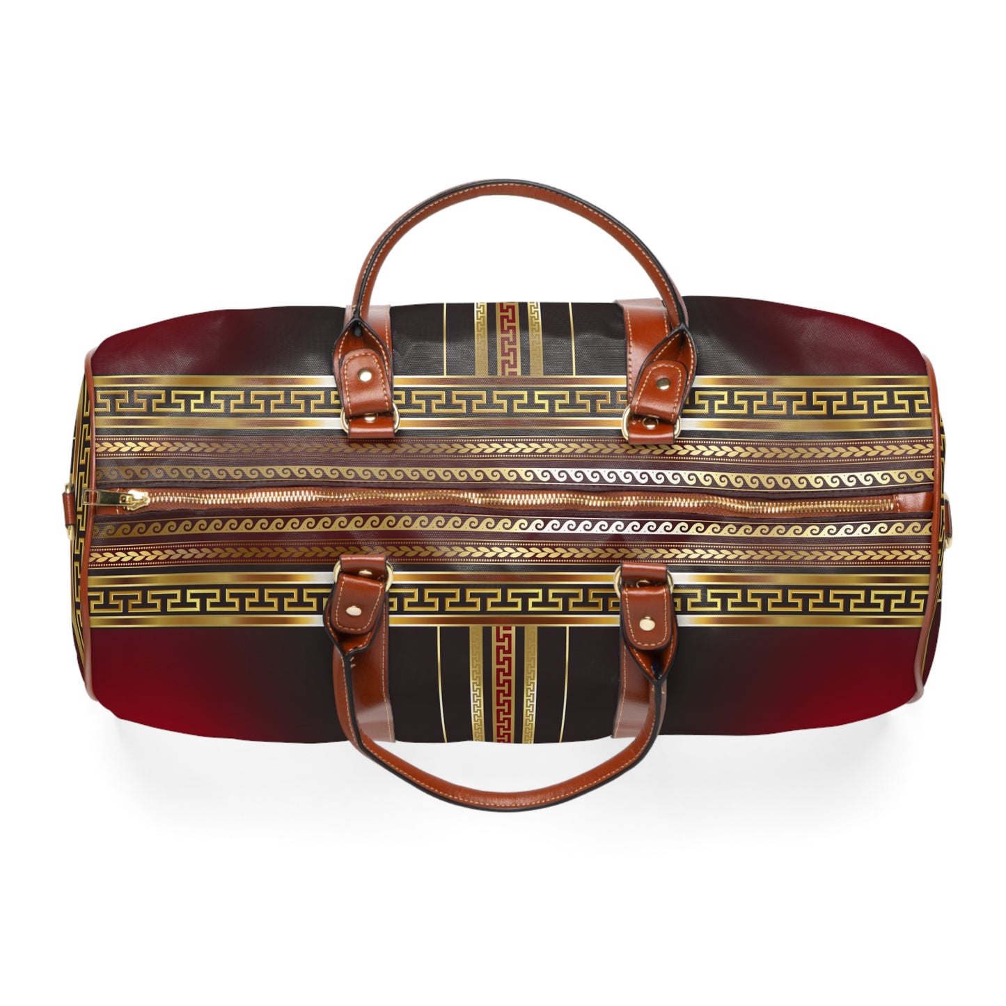 Greek Key Red Black Maroon Gold Waterproof Travel Bag
