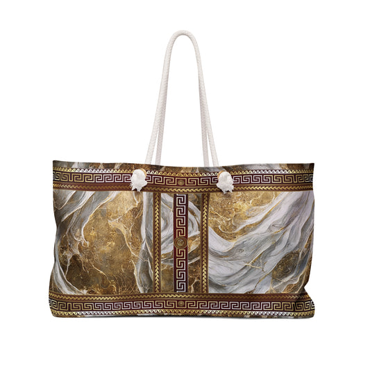 Marbleized Greek Key Weekender Bag