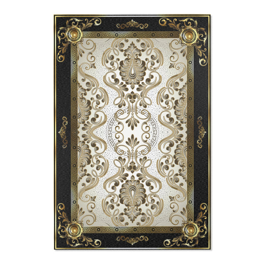 Ornate Floral Gold Baroque Greek Key Area Rug