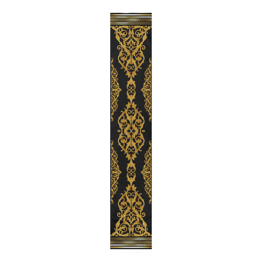 Black Gold Greek Key Ornate Baroque Table Runner