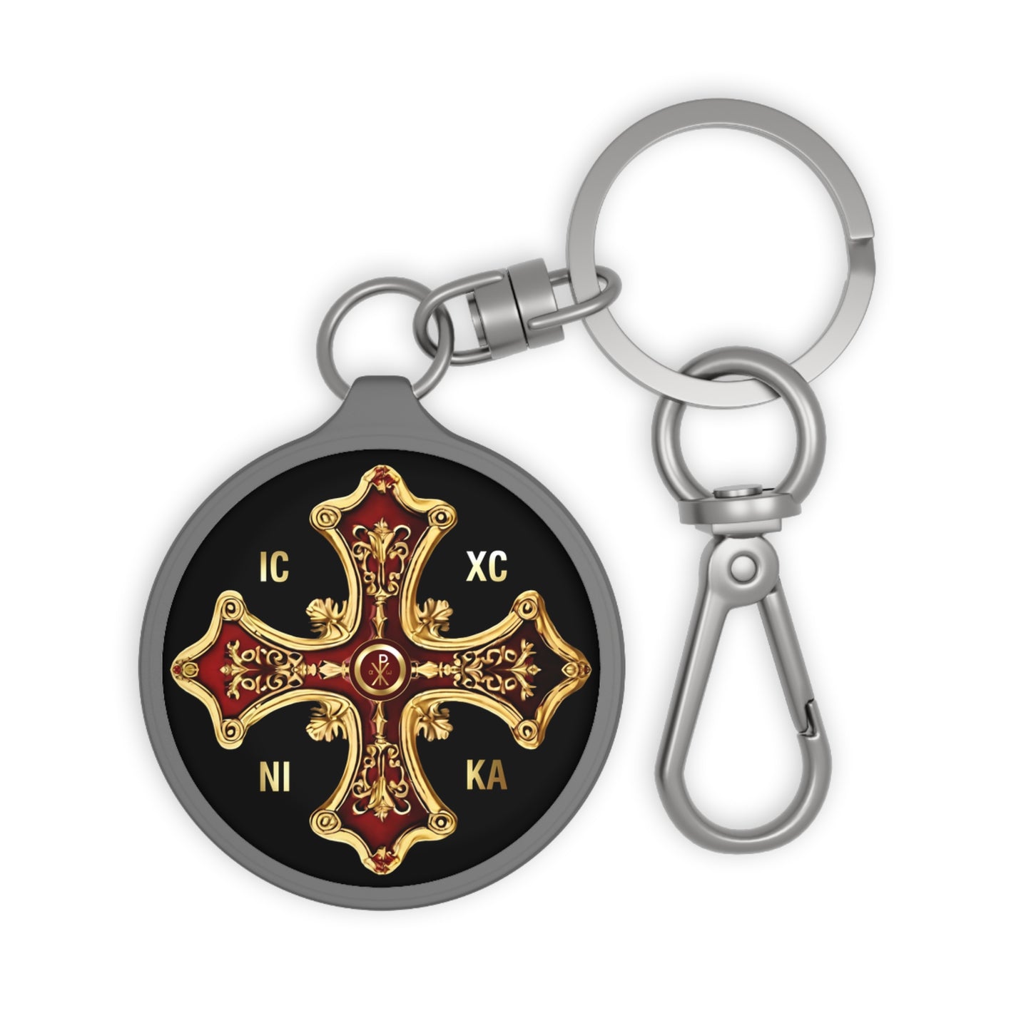 Greek Orthodox Cross Maroon Gold Keychain