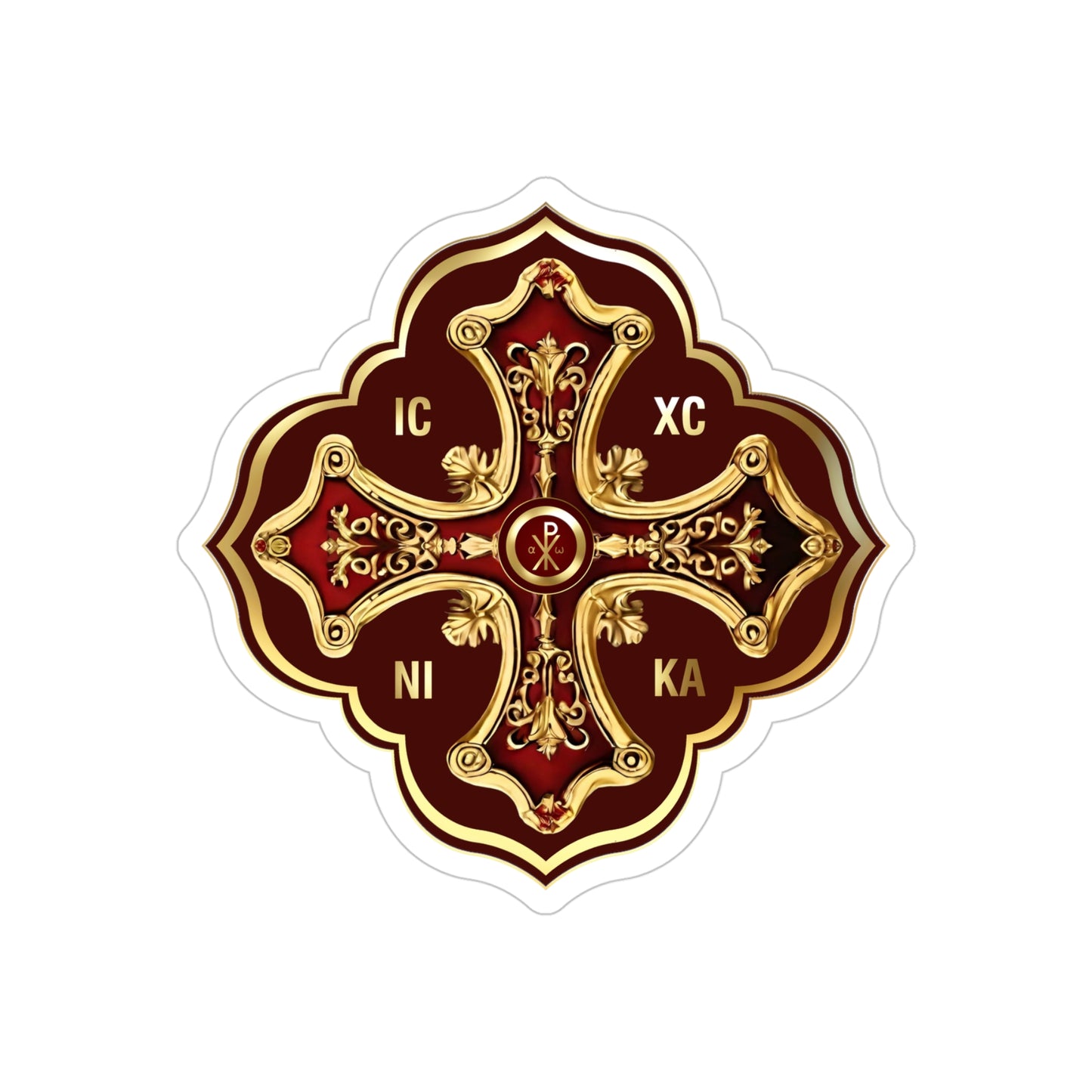 Greek Orthodox Cross Maroon Gold Transparent Outdoor Die Cut Sticker