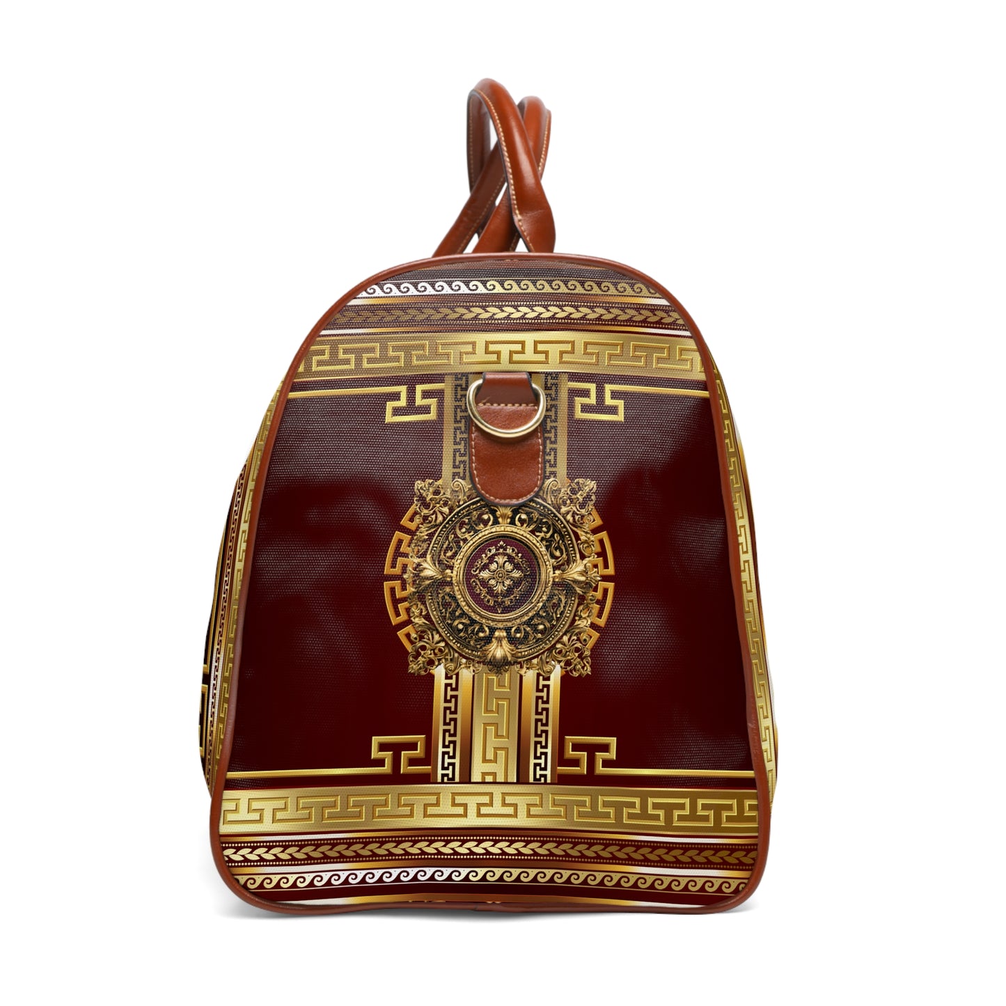 Greek Key Gold Maroon Ornate Waterproof Travel Bag