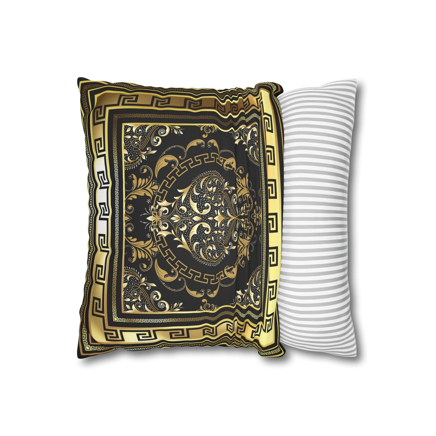 Greek Keys Gold Black Faux Suede Square Pillow Case