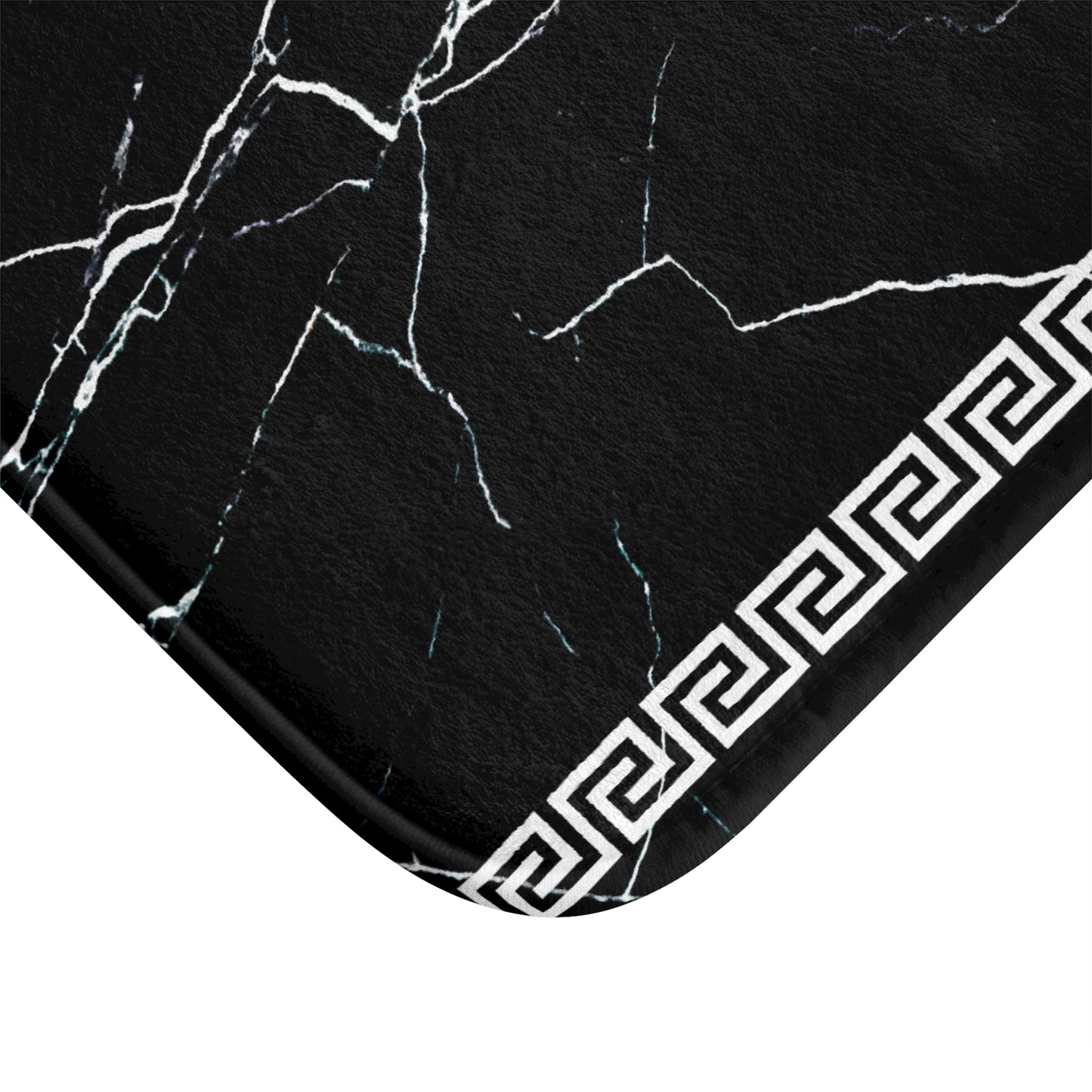 Black White Greek Key Marble Bath Mat