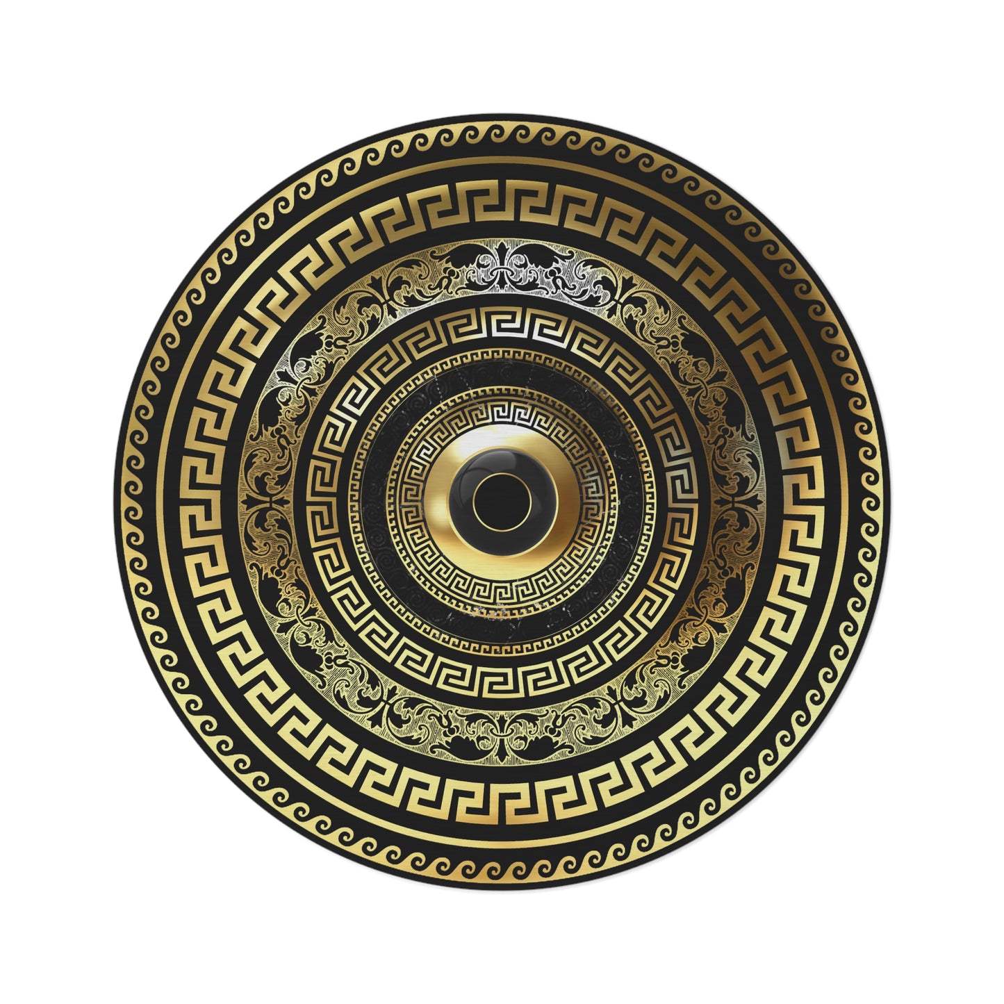 Mati Evil Eye Greek Key Black Gold Round Rug