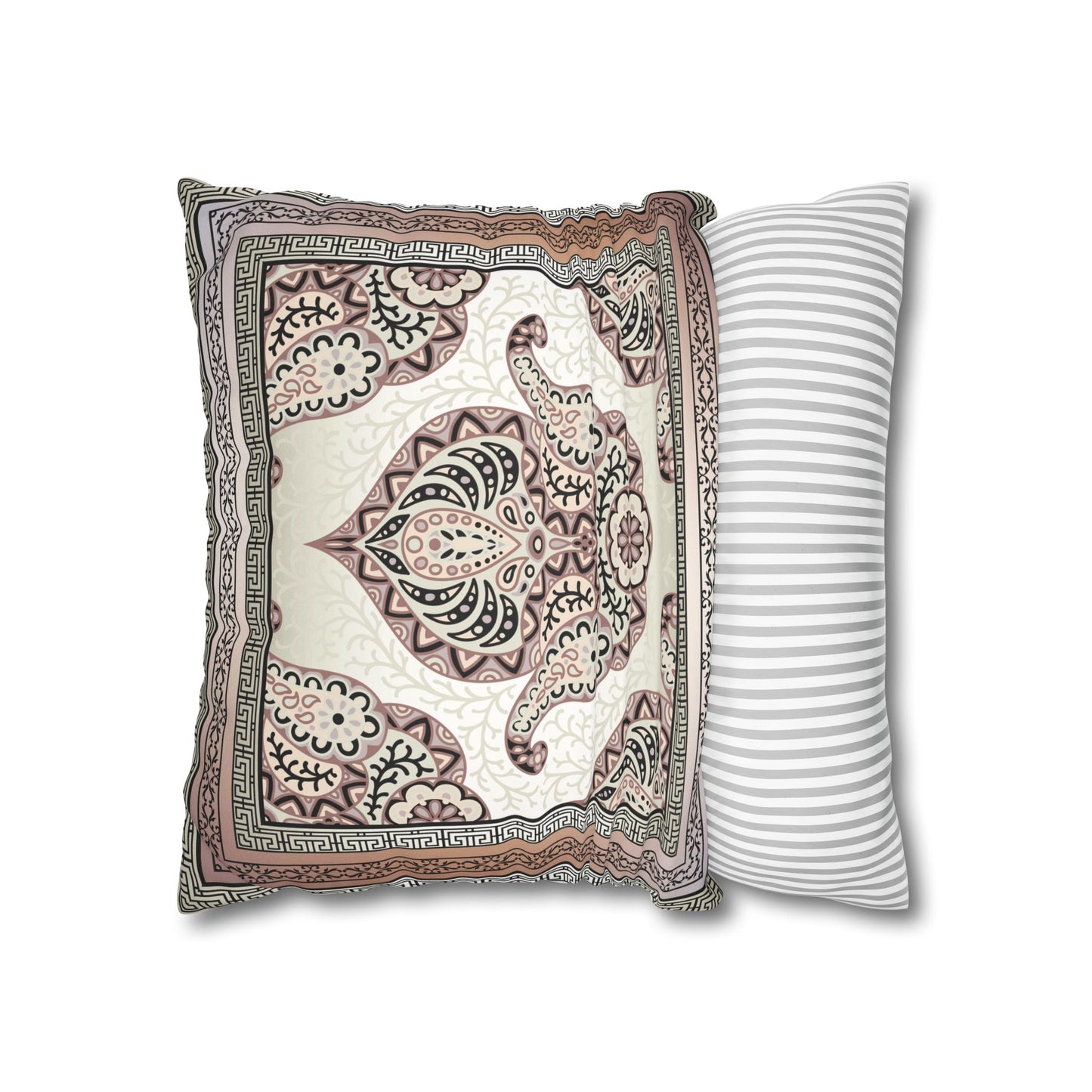 Greek Keys Pink Peach Black Paisley Faux Suede Square Pillow Case