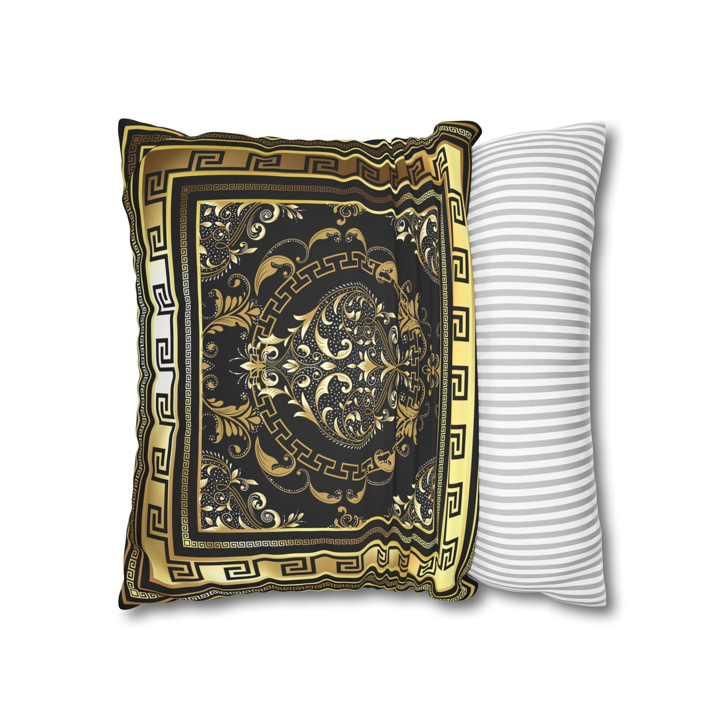 Greek Keys Gold Black Faux Suede Square Pillow Case