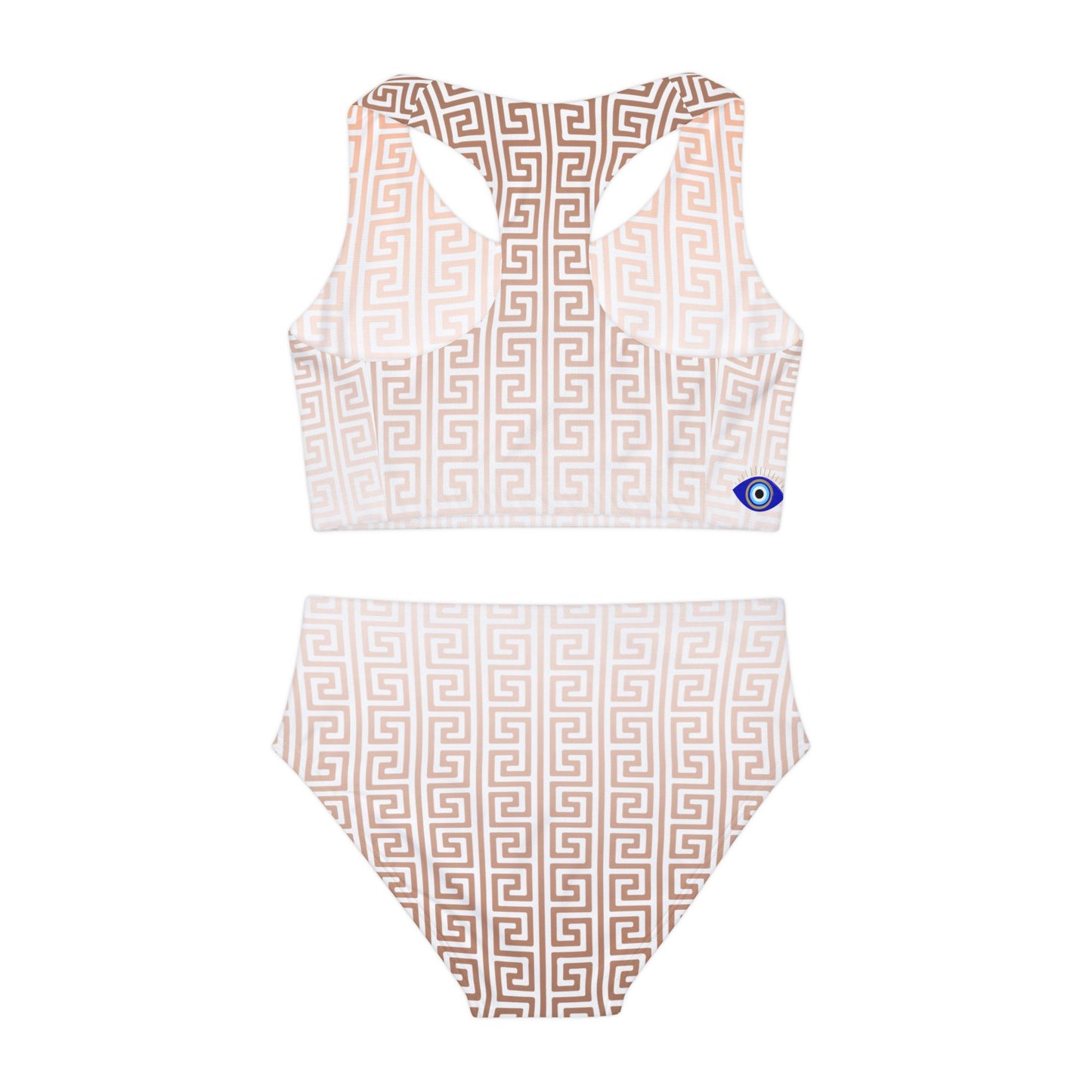 Peach White Girls Greek Key Two Piece Swimsuit Kiki Collection