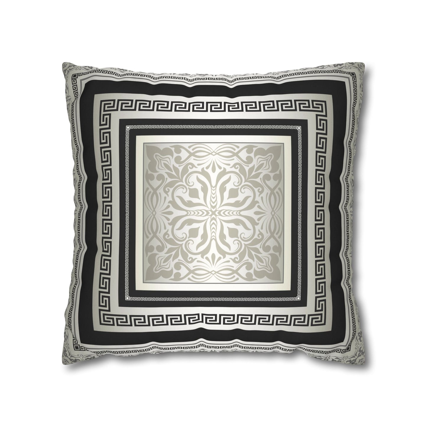 Greek Keys Cream Gray Black Faux Suede Square Pillow Case