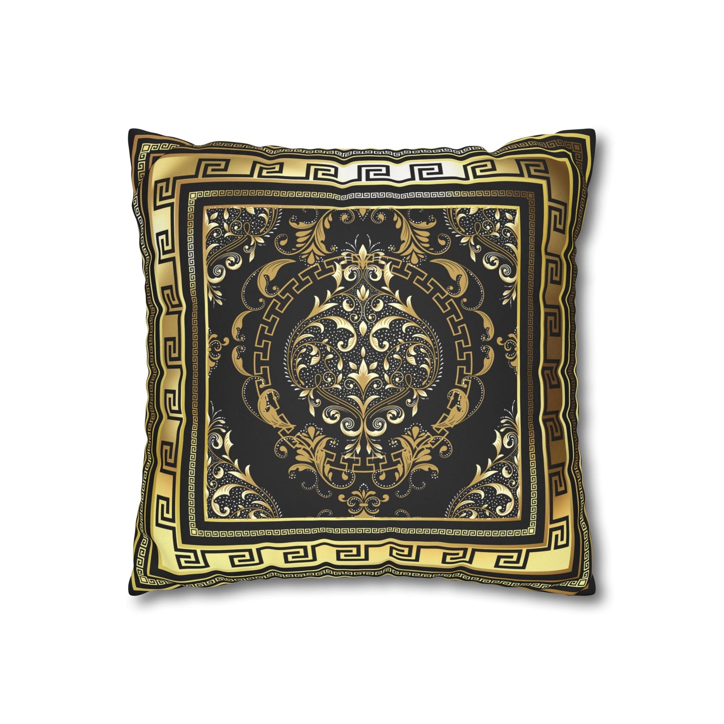 Greek Keys Gold Black Faux Suede Square Pillow Case