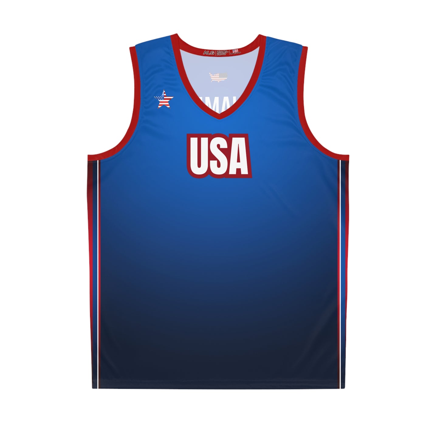 USA Blue Red White Trim - Basketball Jersey