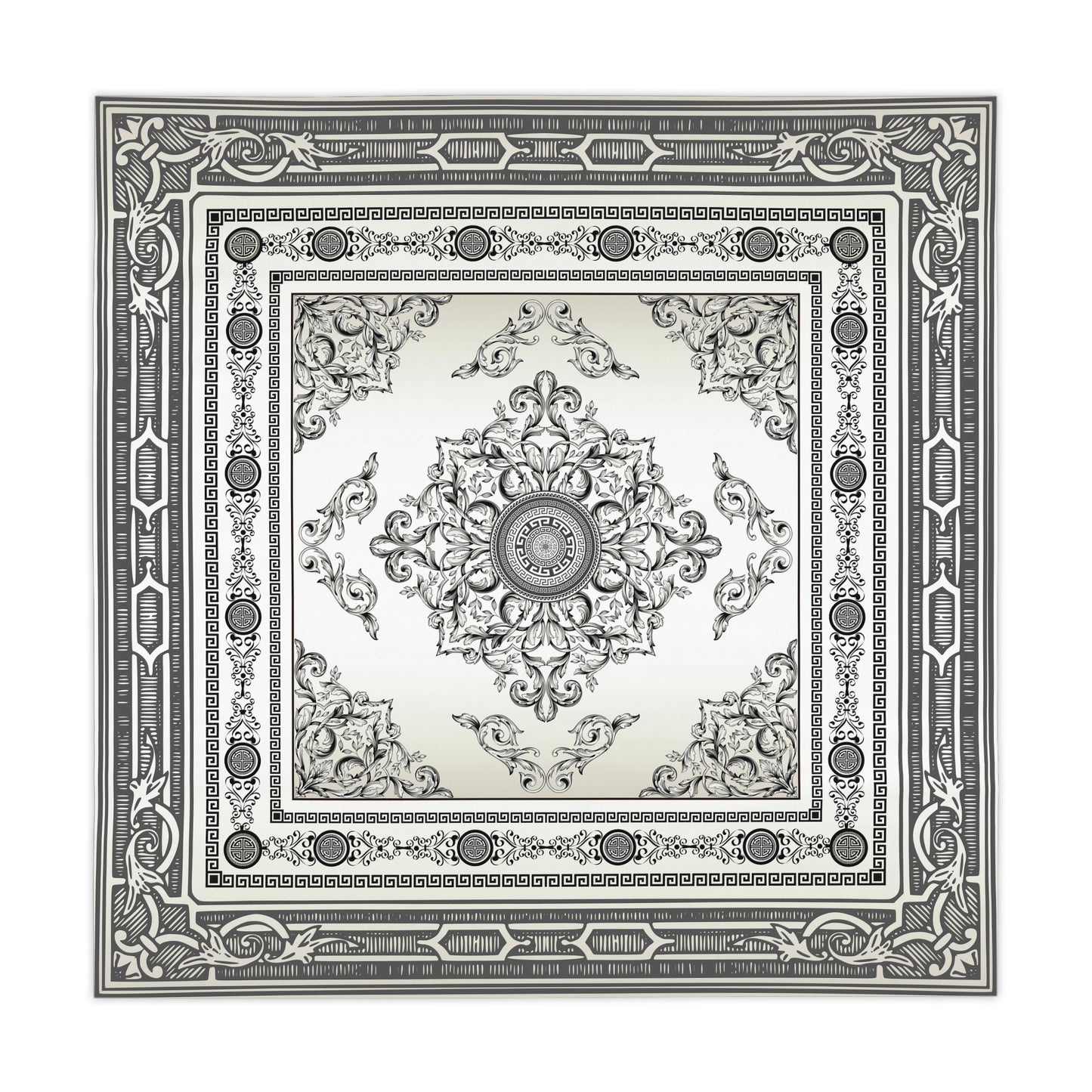 Baroque Ornate Black Cream Gray Greek Key Tablecloth