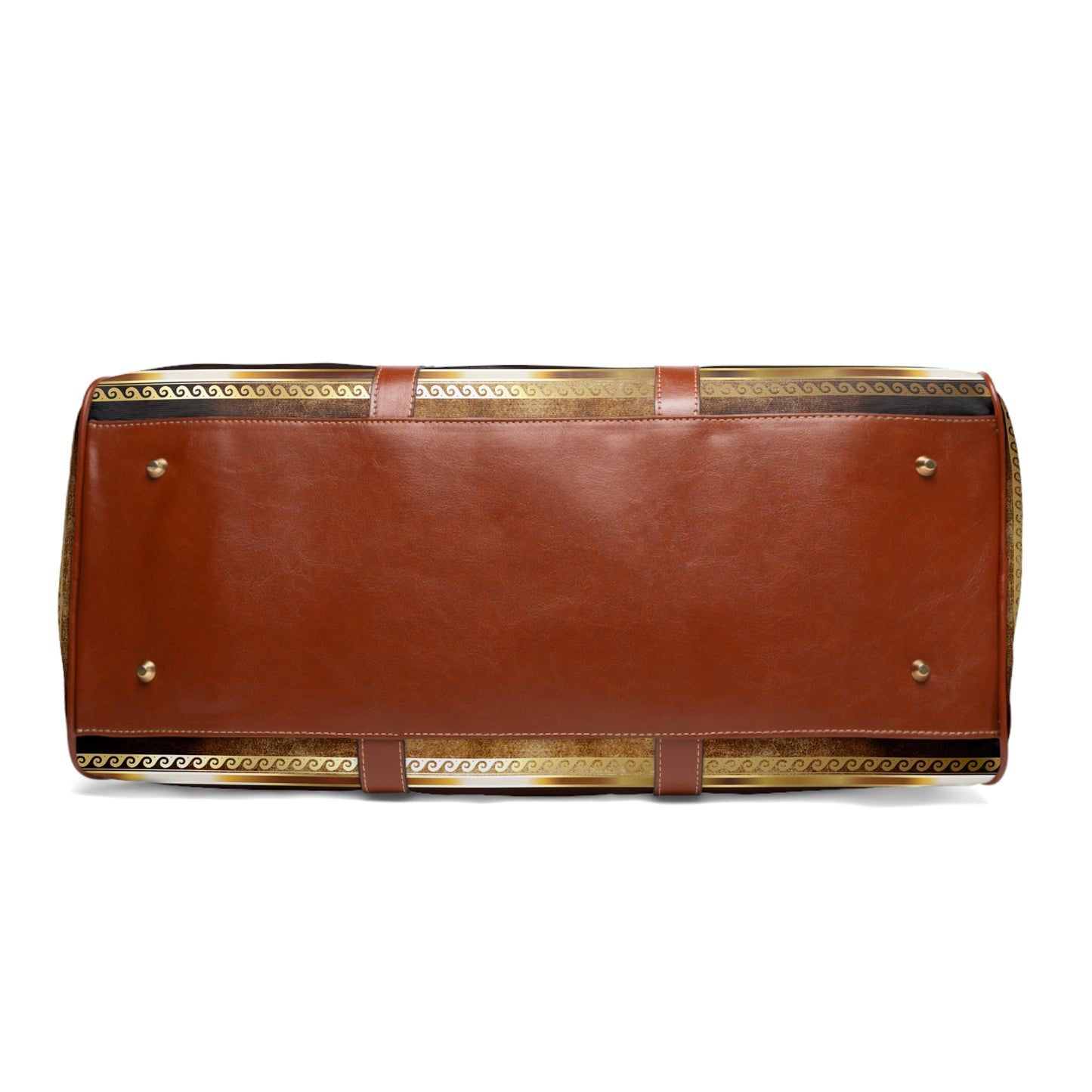 Brown Gold Greek Key Waterproof Travel Bag