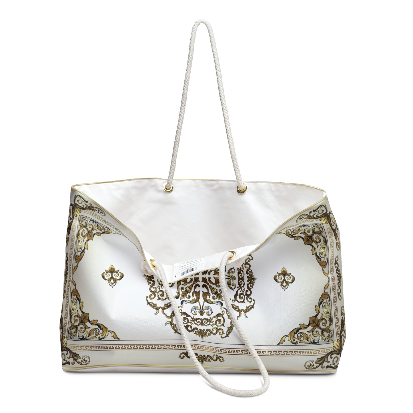 Greek Key Ornate Baroque Cream Gold Weekender Bag