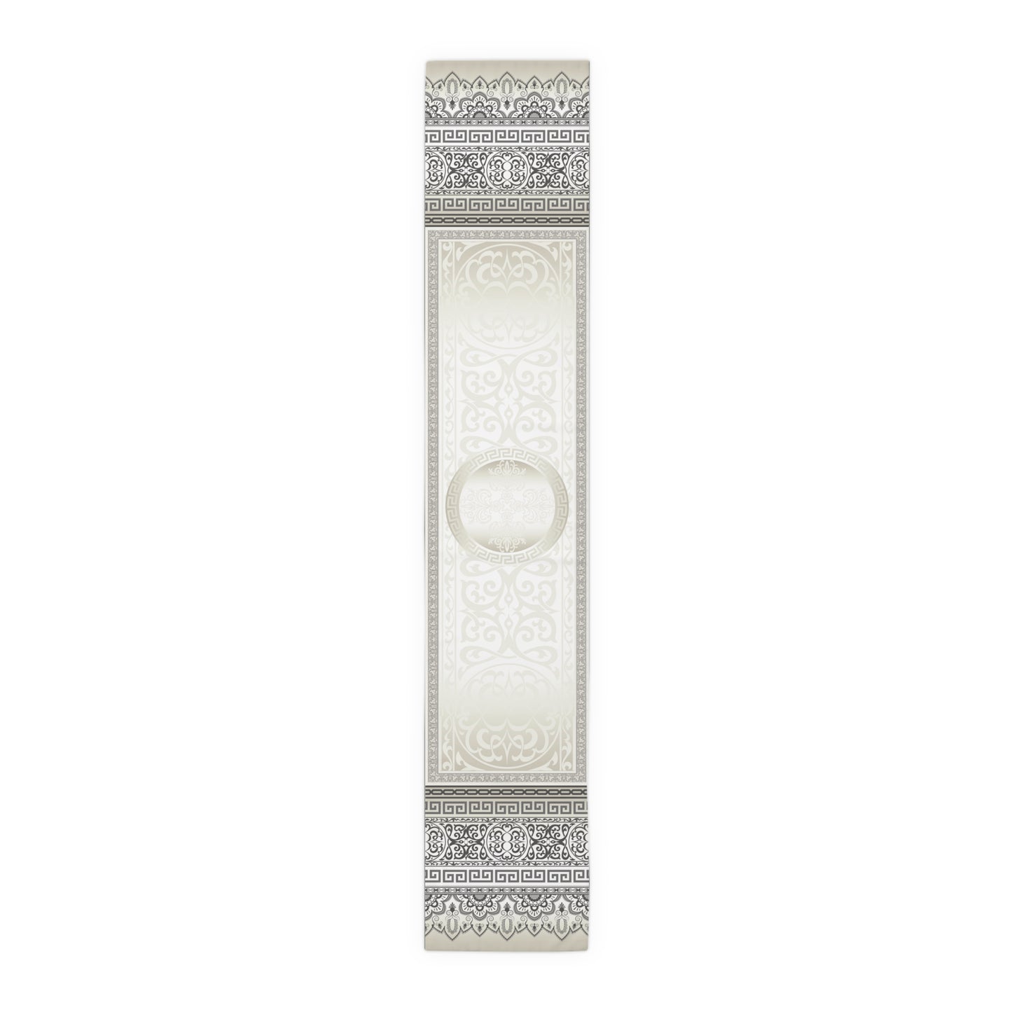 Greek Key Cream Ornate Baroque Black Gray Table Runner (Cotton, Poly)