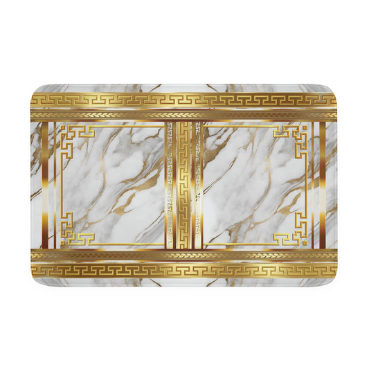 Greek Key White Gold Marbleized Memory Foam Bath Mat