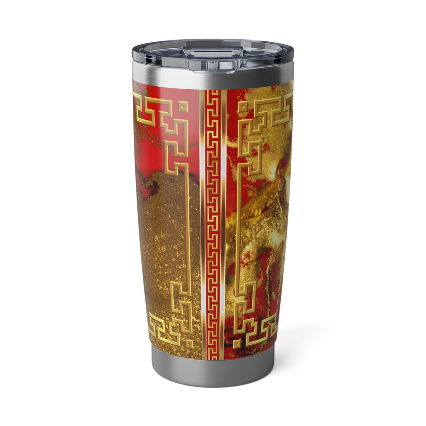 Greek Key Flower Gold Red Marbleized Tumbler 20oz