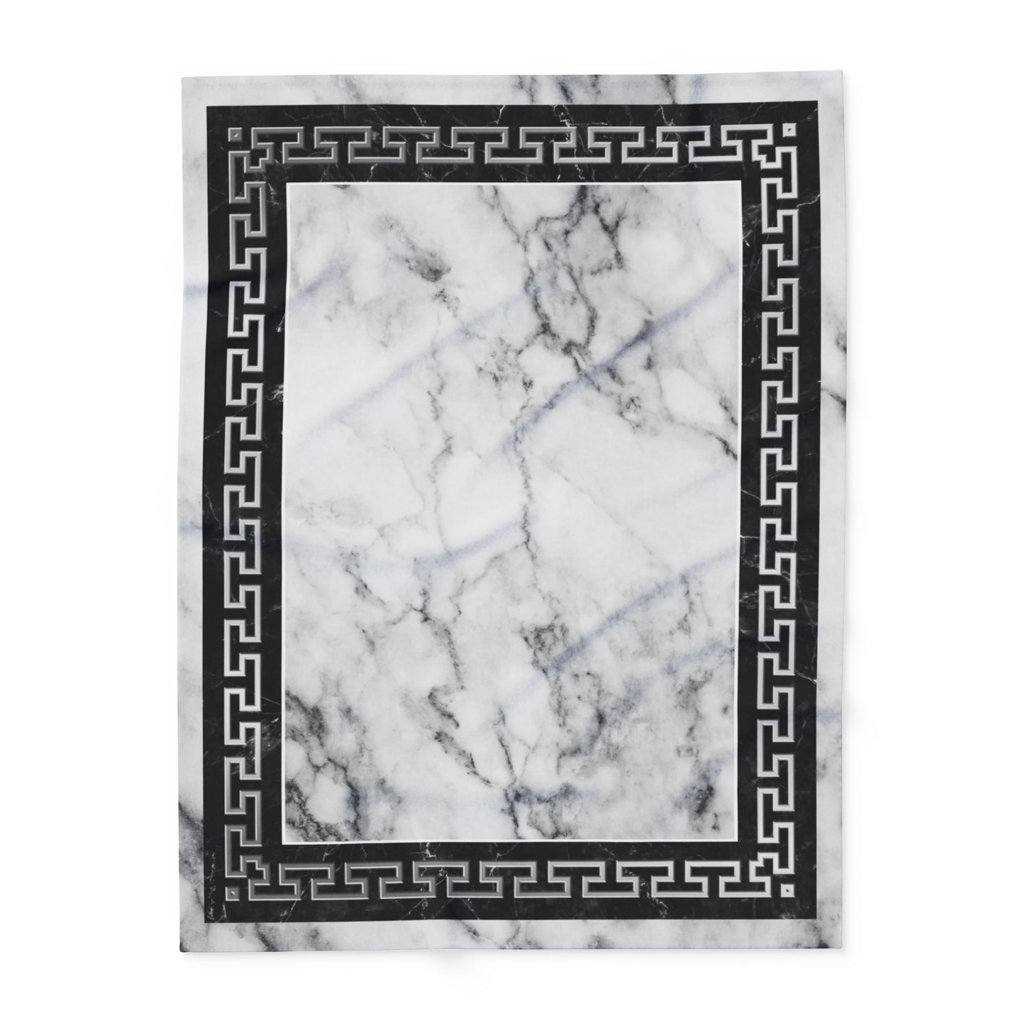 Greek Key White Black Marbleized Arctic Fleece Blanket