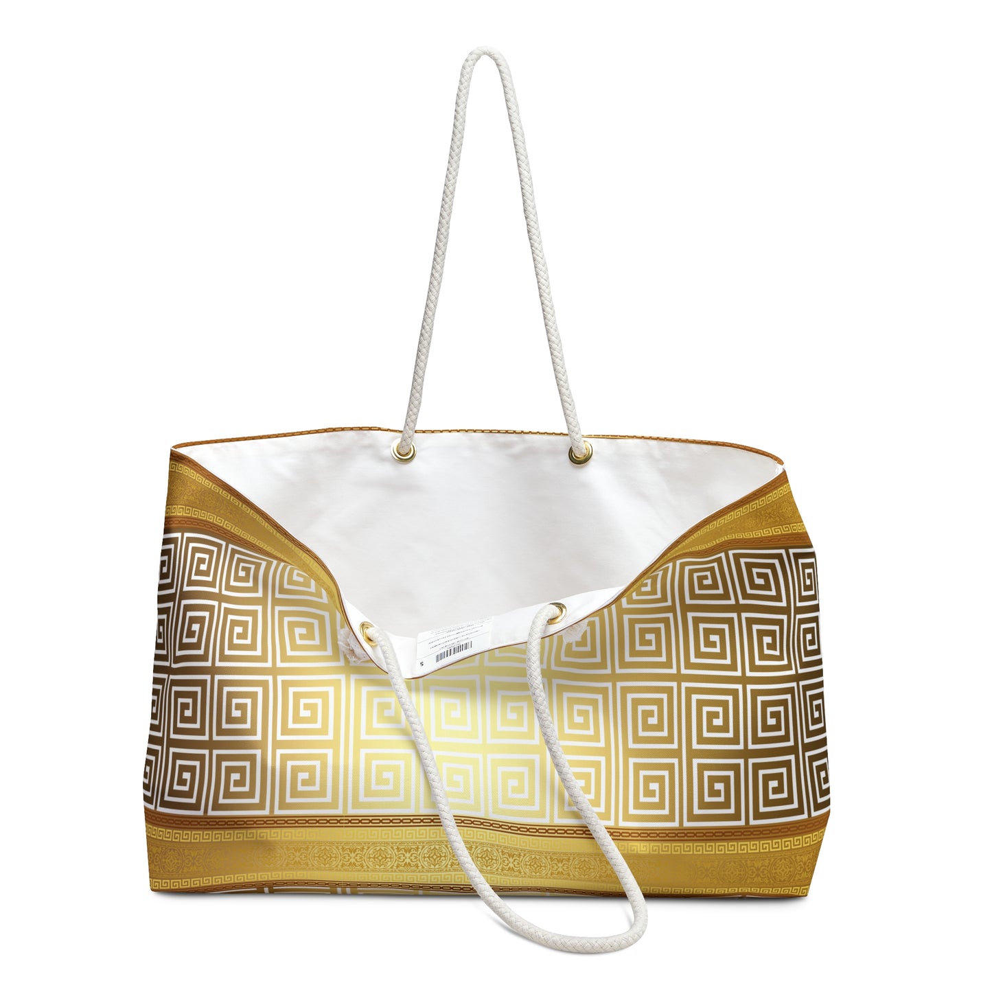 Greek Key White Yellow Gold Weekender Bag