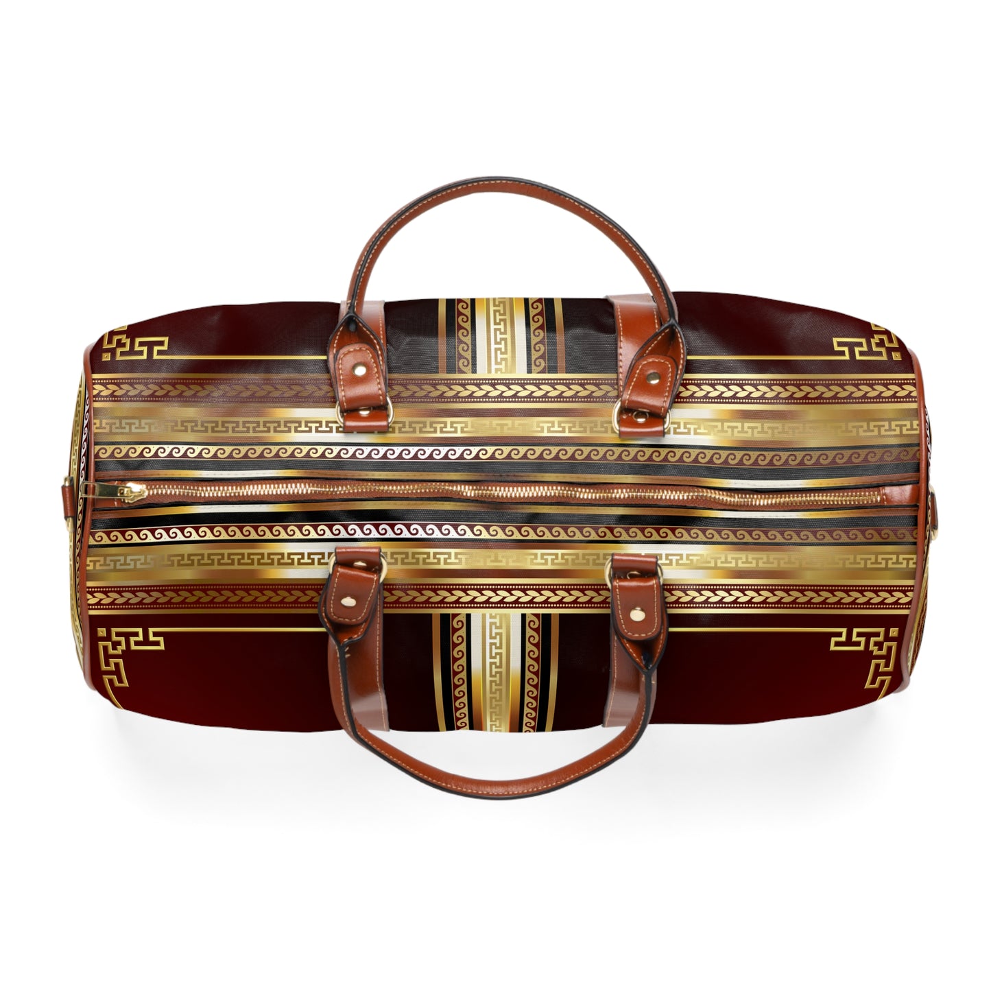 Greek Key Gold Maroon Waterproof Travel Bag